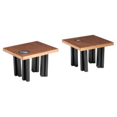 Rare Pair of Polished Acid Etched Copper End Tables by Lova Creation