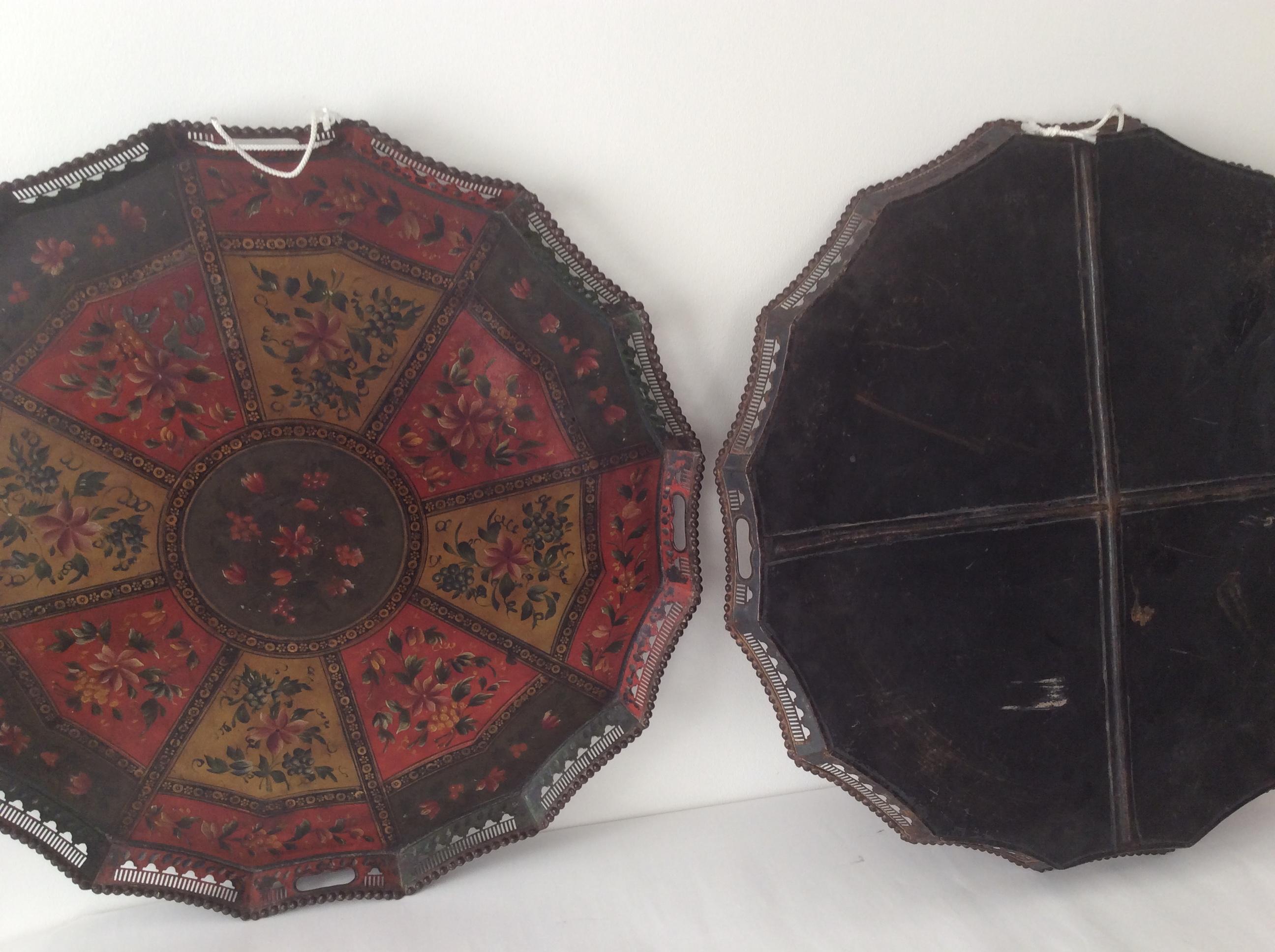 Rare Pair of Polychrome Painted Russian Tole Trays 7