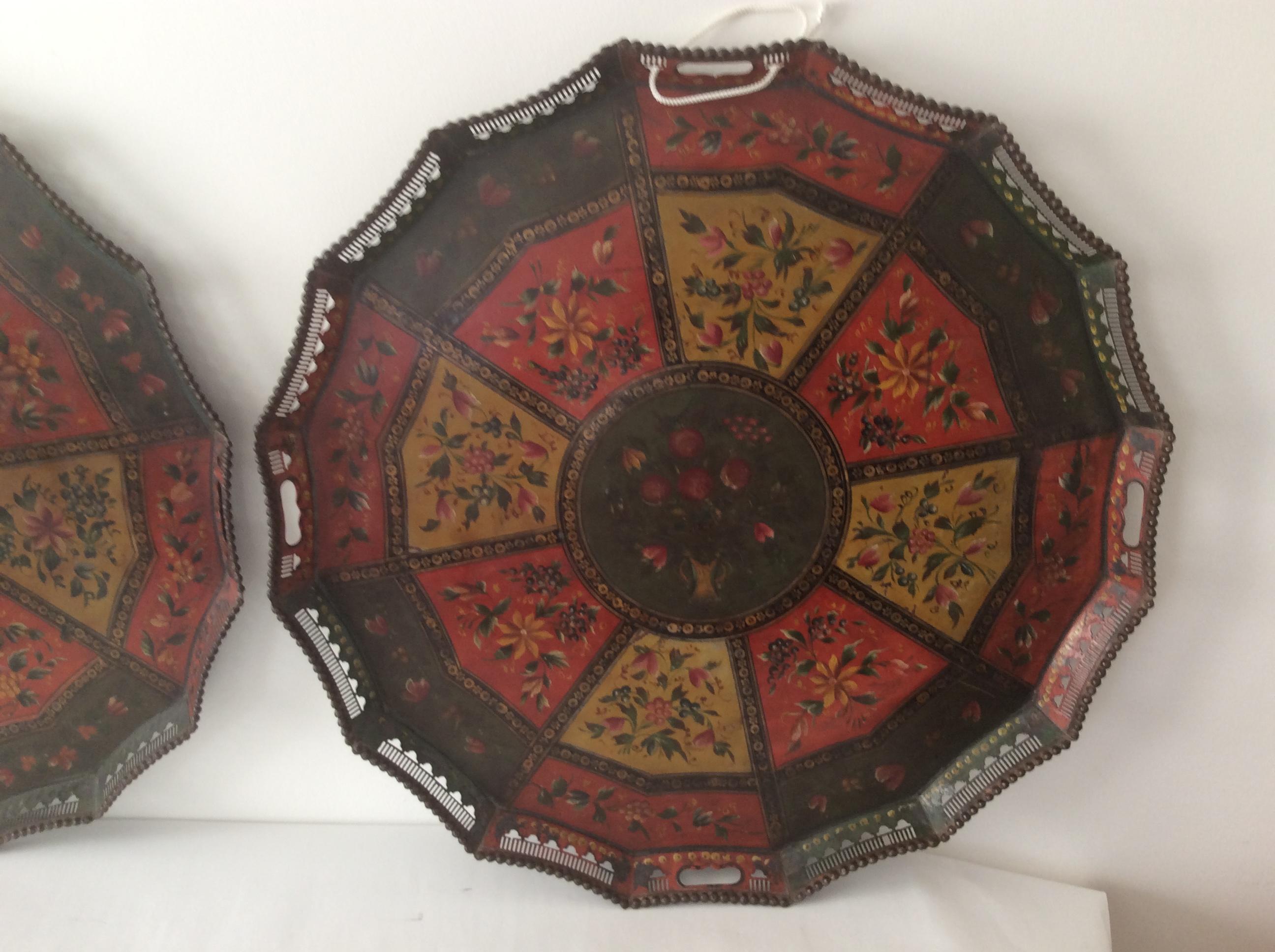 Rare Pair of Polychrome Painted Russian Tole Trays 12