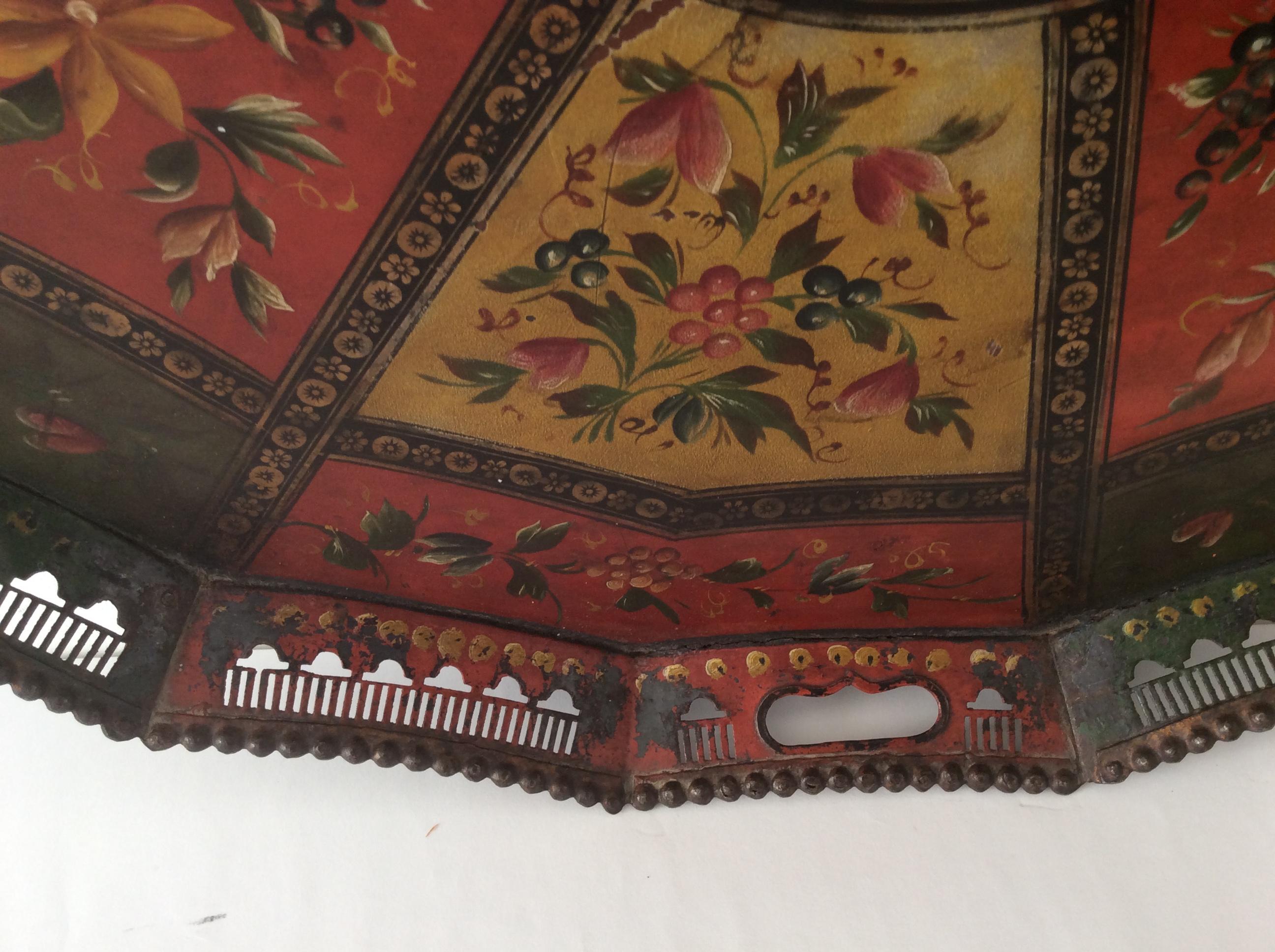 Hand-Painted Rare Pair of Polychrome Painted Russian Tole Trays