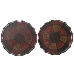 Rare Pair of Polychrome Painted Russian Tole Trays