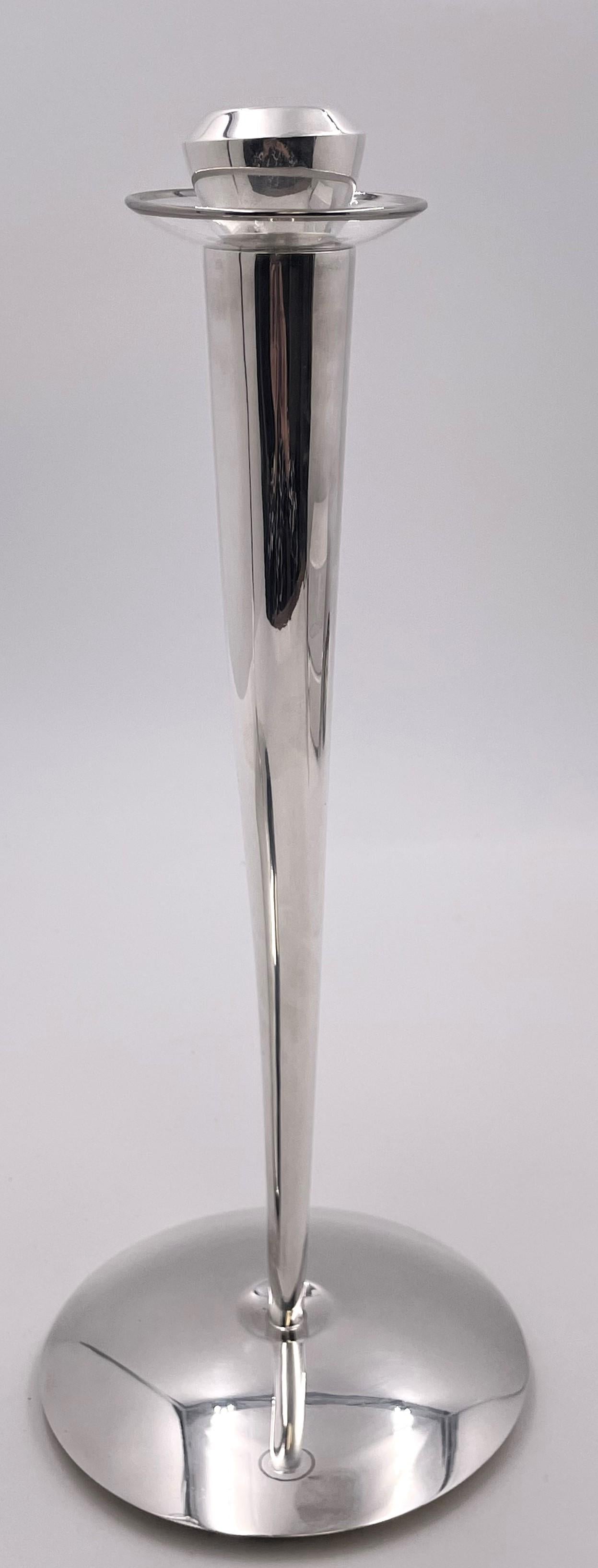 Rare Pair of Pomellato Sterling Silver Candlesticks in Mid-Century Modern Style In Good Condition For Sale In New York, NY