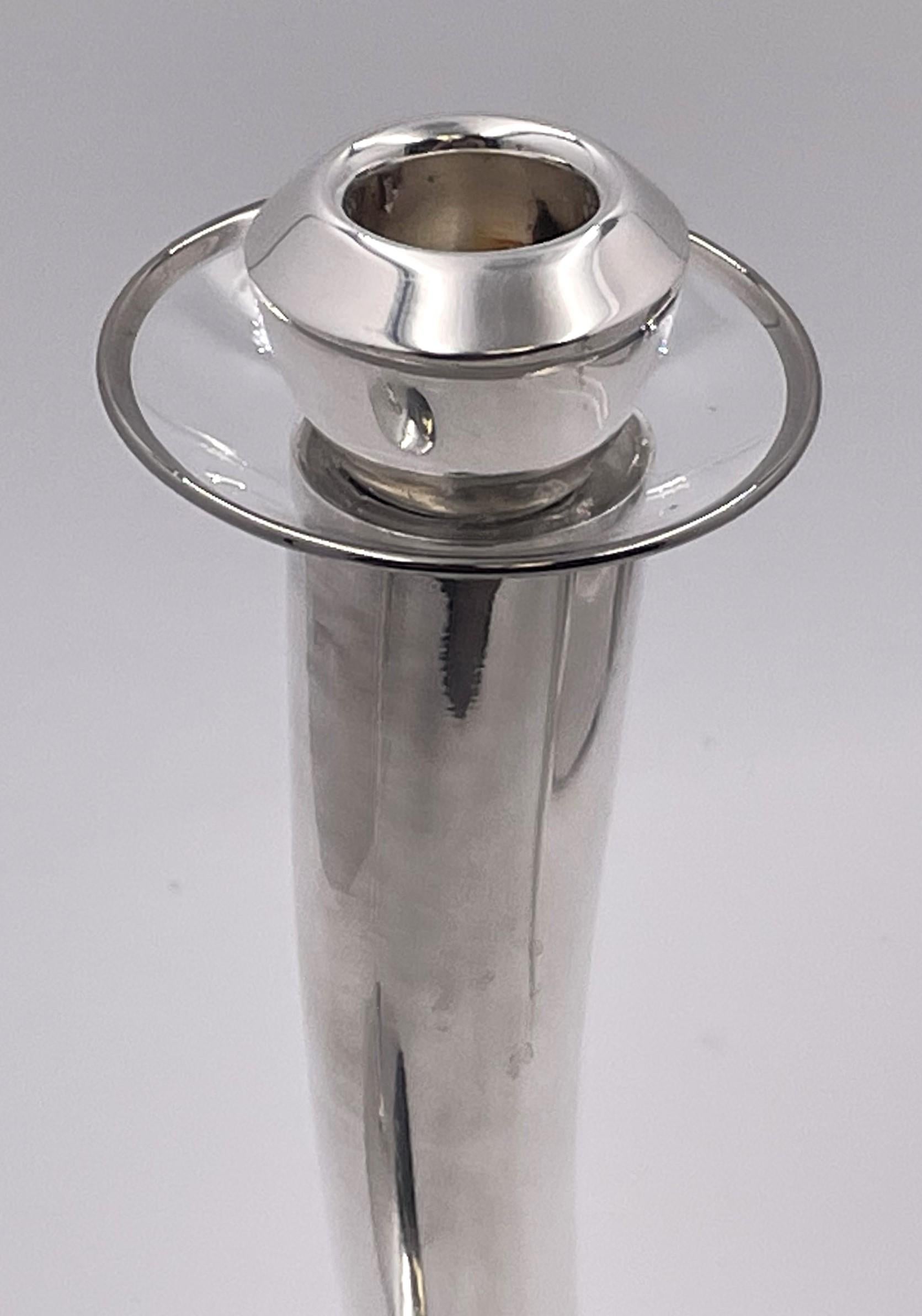 Rare Pair of Pomellato Sterling Silver Candlesticks in Mid-Century Modern Style For Sale 1