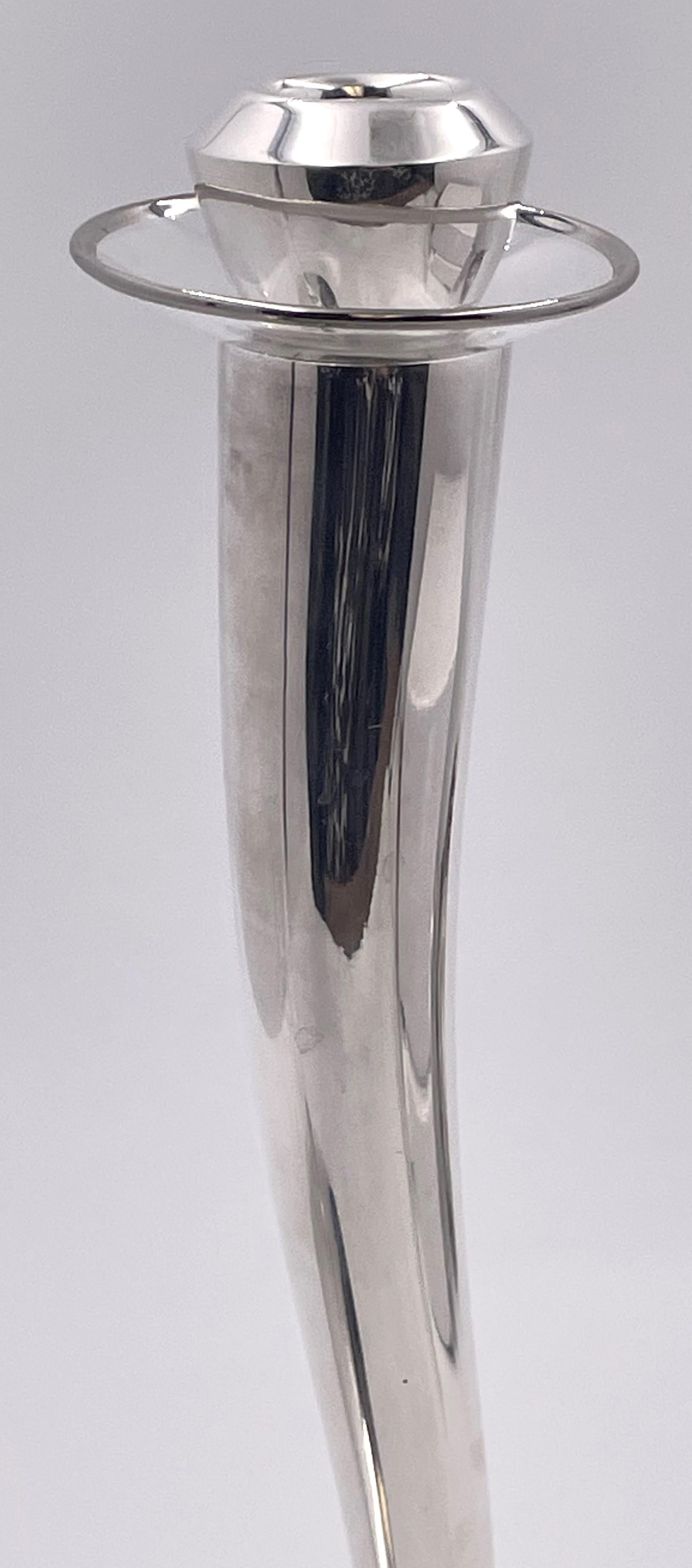 Rare Pair of Pomellato Sterling Silver Candlesticks in Mid-Century Modern Style For Sale 2