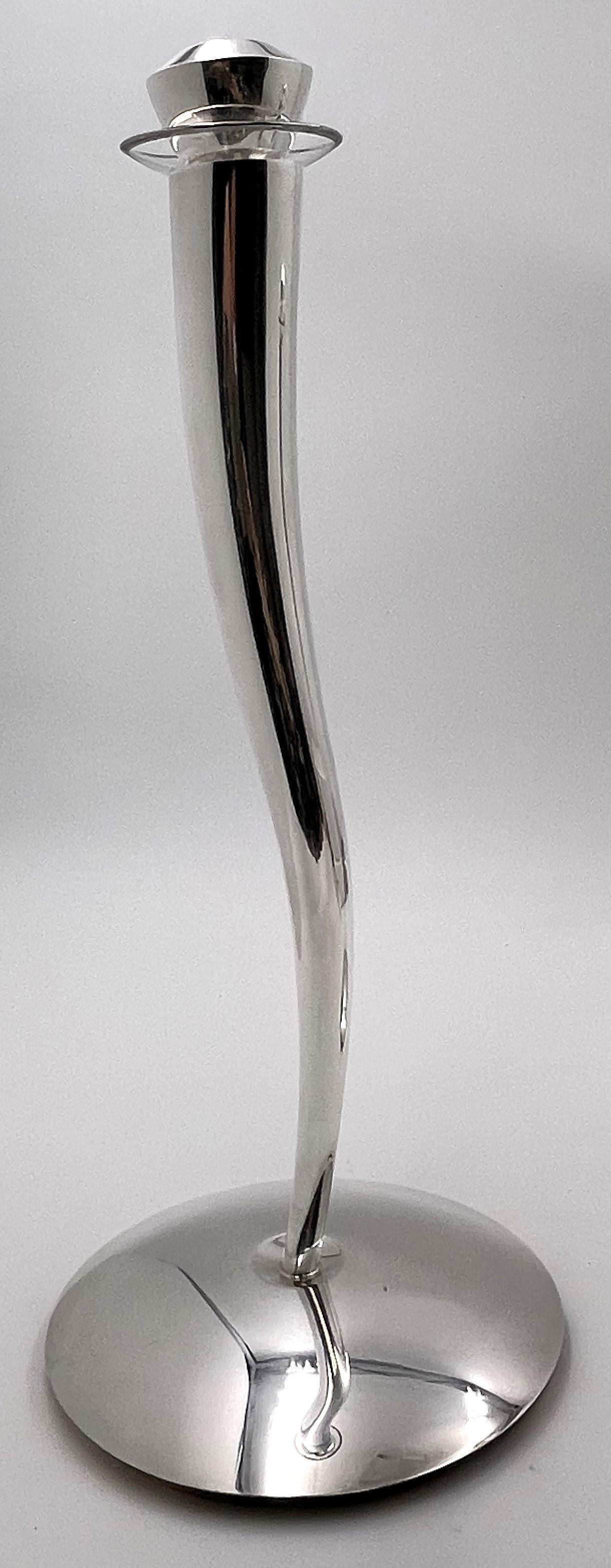 Rare Pair of Pomellato Sterling Silver Candlesticks in Mid-Century Modern Style For Sale 3