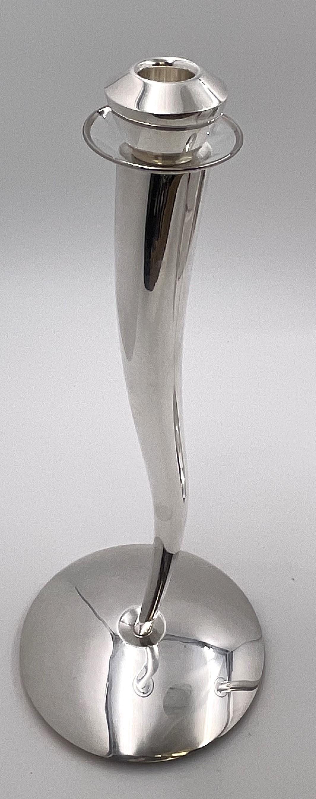 Rare Pair of Pomellato Sterling Silver Candlesticks in Mid-Century Modern Style For Sale 4
