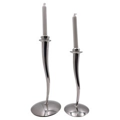 Rare Pair of Pomellato Sterling Silver Candlesticks in Mid-Century Modern Style