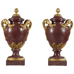 Antique Rare Pair of Porphyry Vases Attributed to H. Dasson