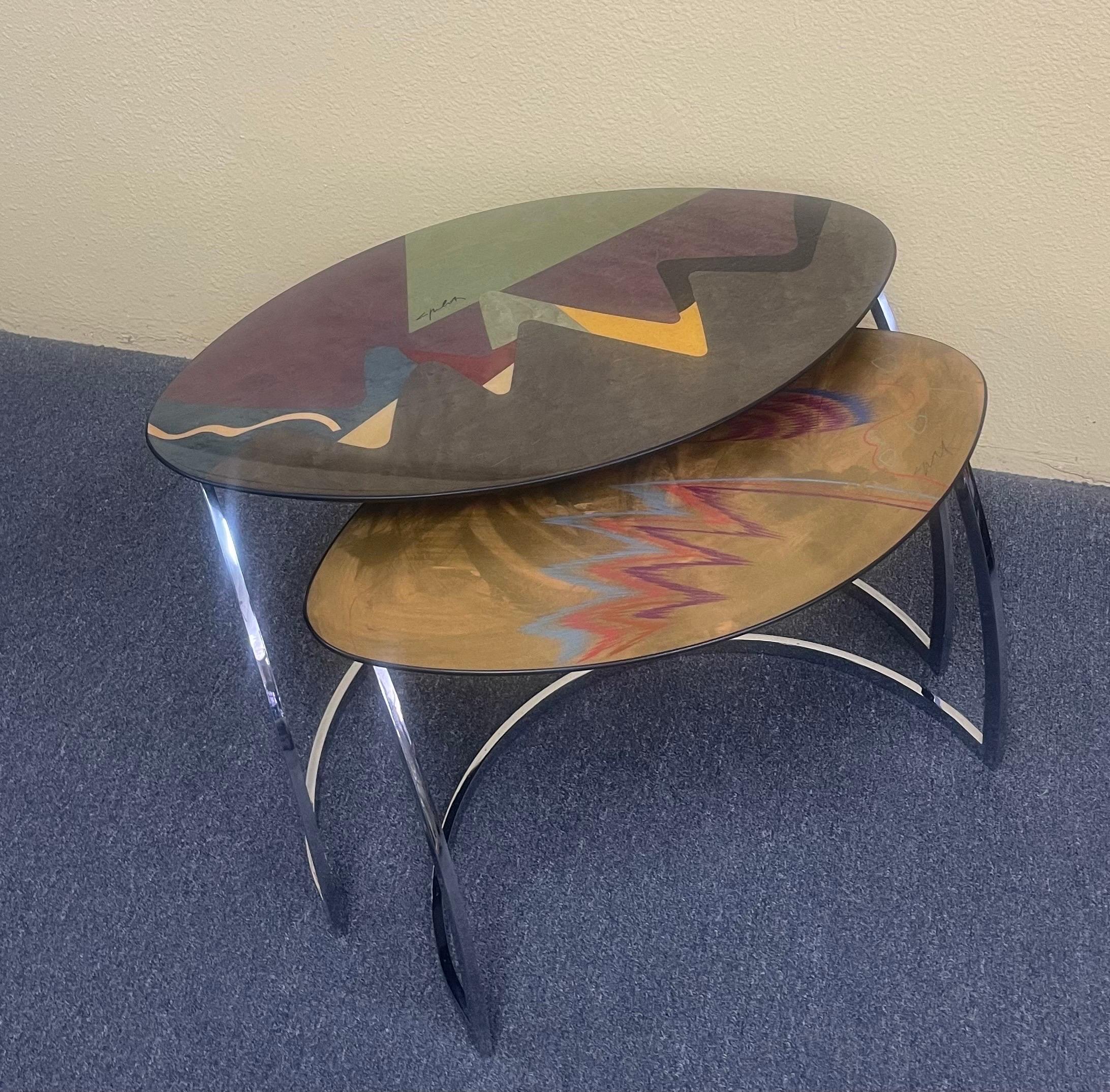 Rare Pair of Post-Modern Lacquered Nesting Tables Signed by Pietro Costantini For Sale 10