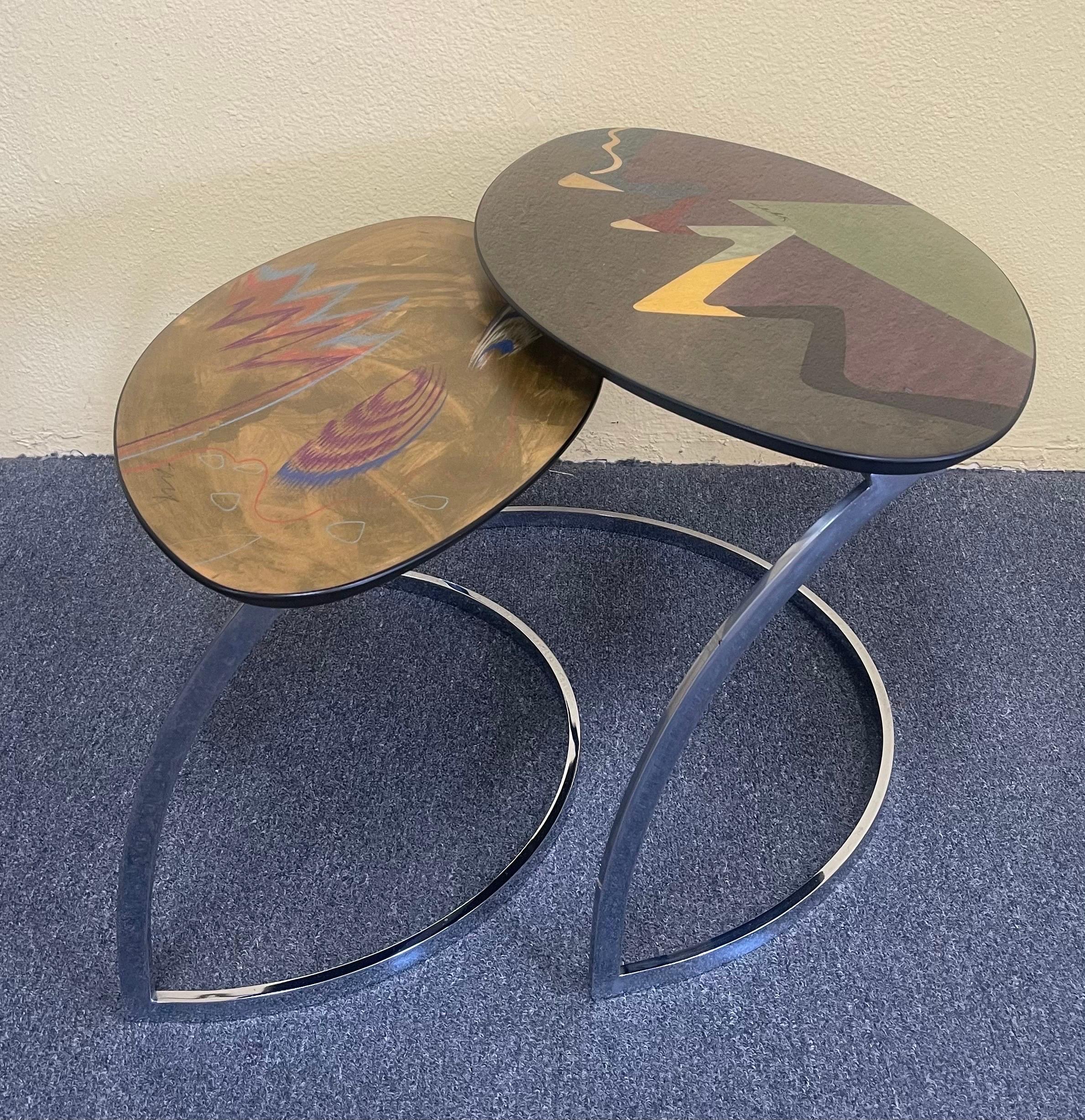Italian Rare Pair of Post-Modern Lacquered Nesting Tables Signed by Pietro Costantini For Sale