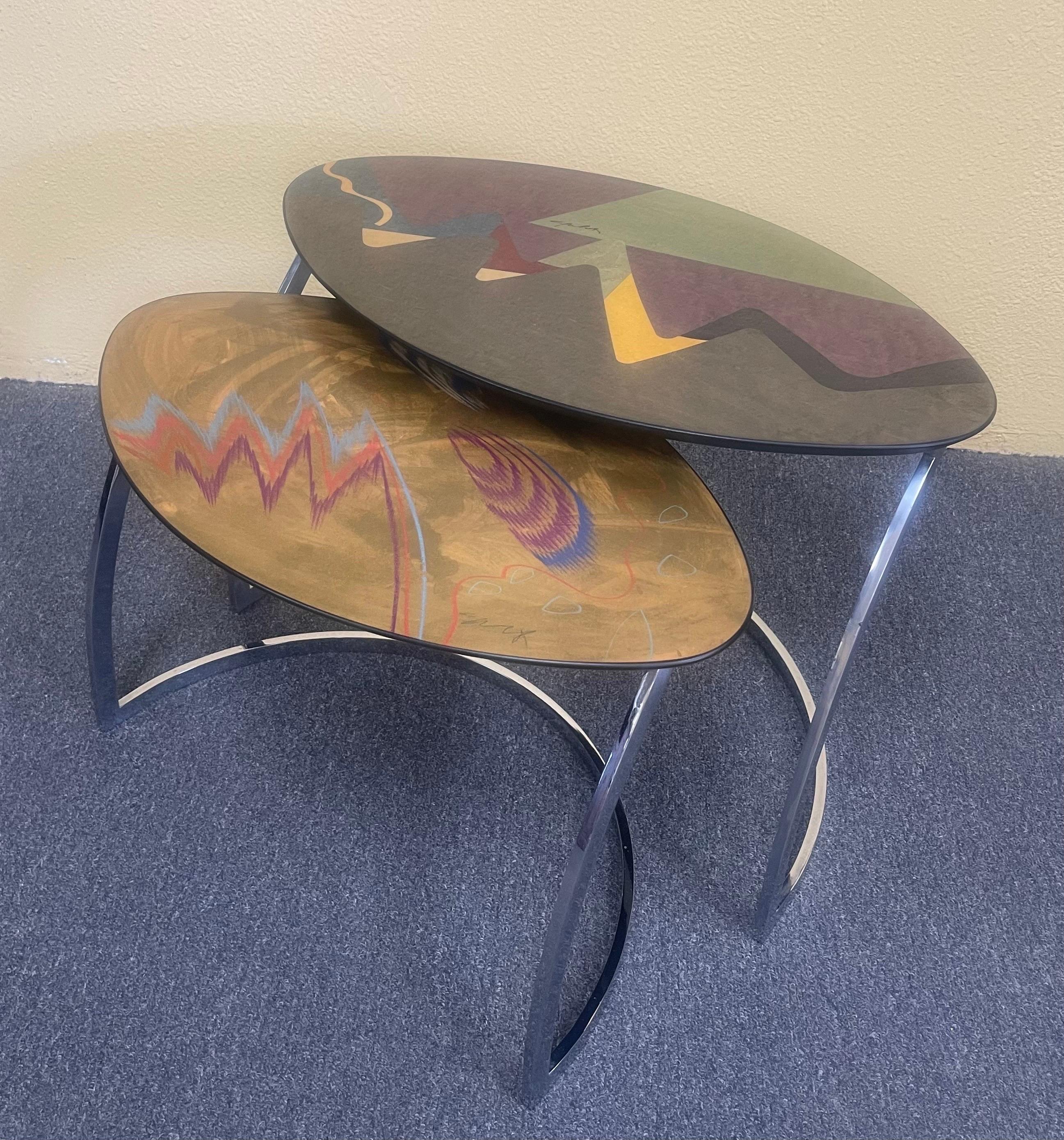 Rare Pair of Post-Modern Lacquered Nesting Tables Signed by Pietro Costantini In Good Condition For Sale In San Diego, CA