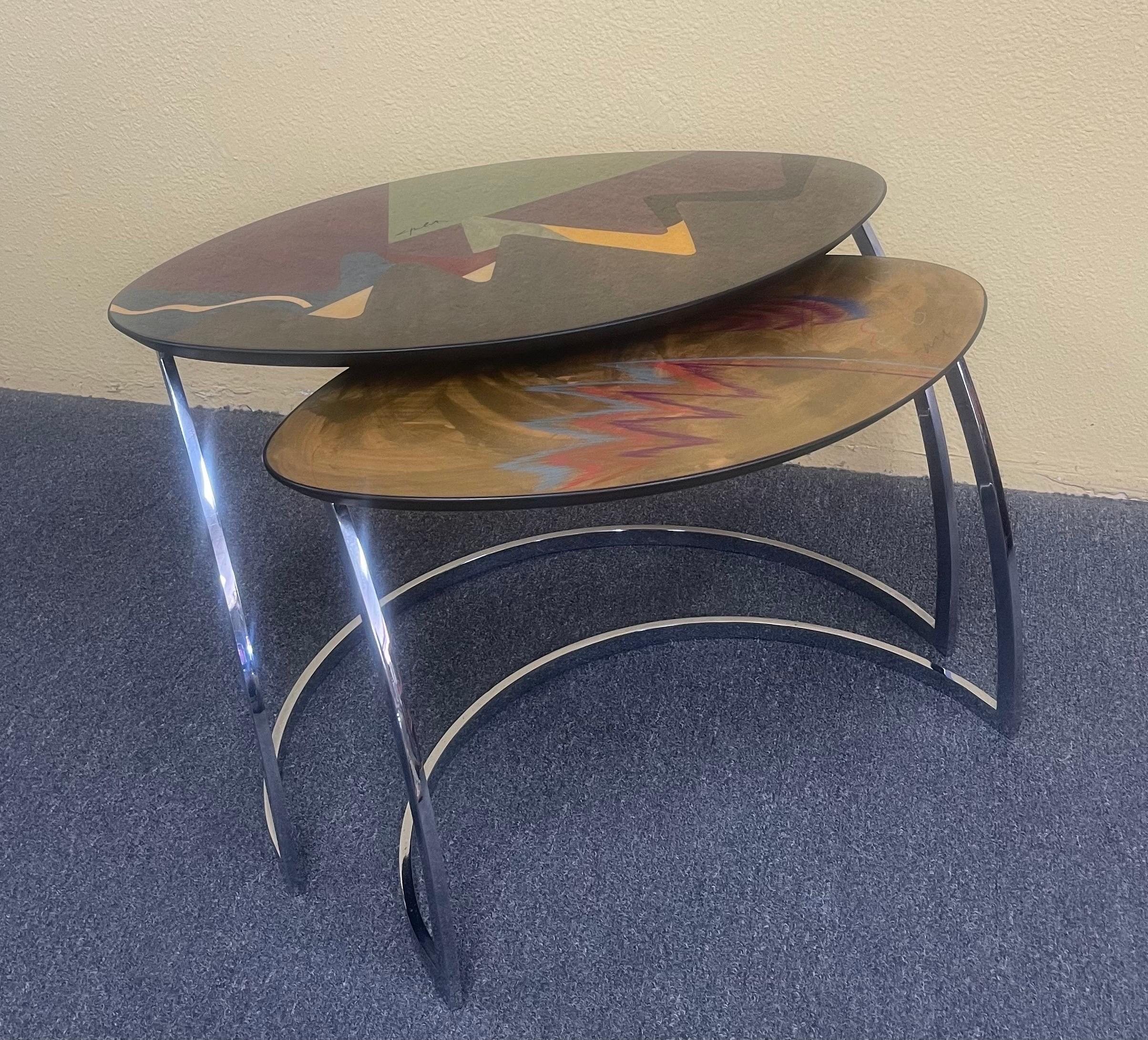 20th Century Rare Pair of Post-Modern Lacquered Nesting Tables Signed by Pietro Costantini For Sale