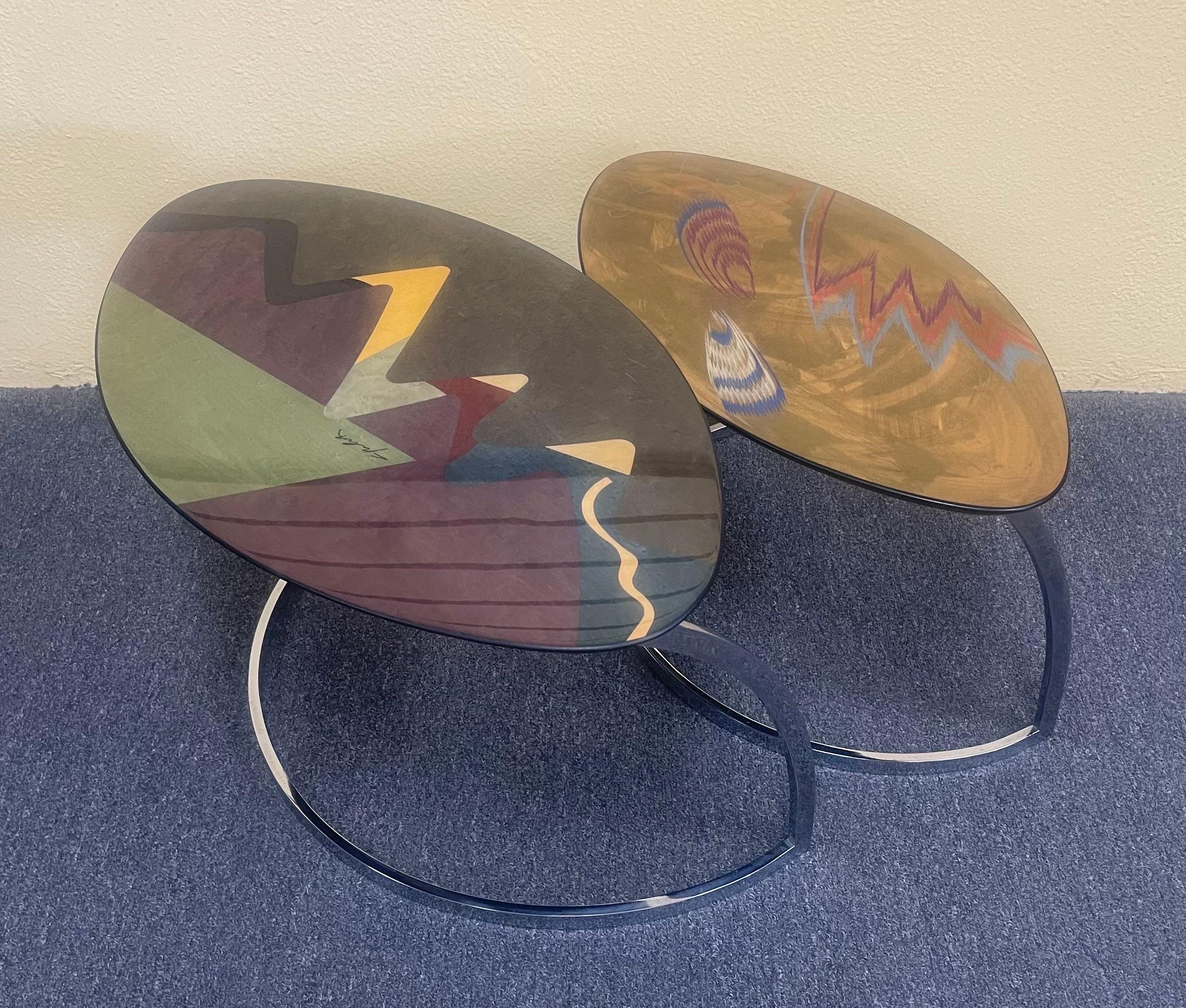 Rare Pair of Post-Modern Lacquered Nesting Tables Signed by Pietro Costantini For Sale 1
