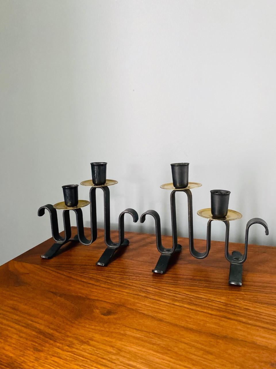 American Rare Pair of Post-Modern Wrought Iron Candelabra For Sale