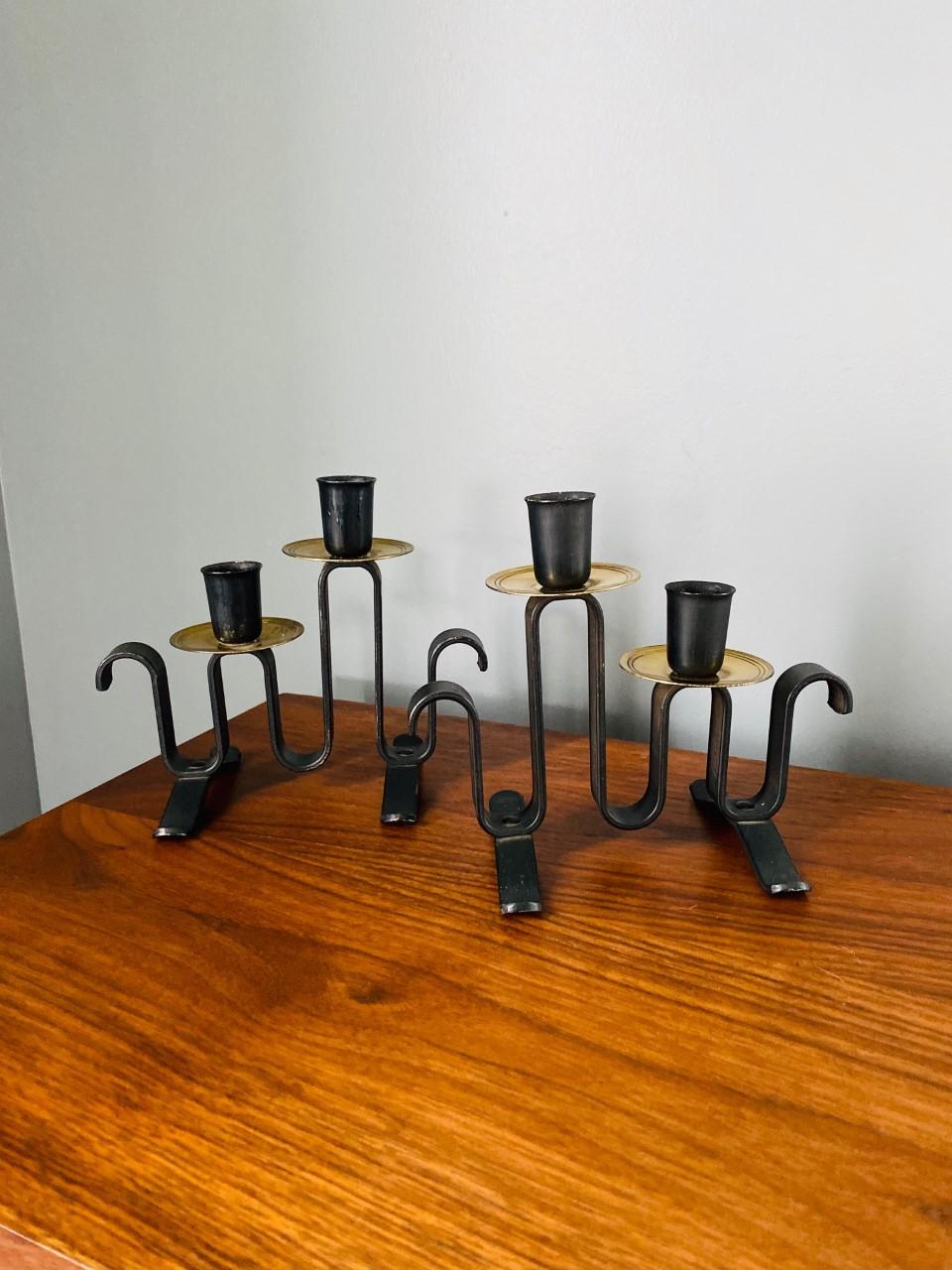 Hand-Crafted Rare Pair of Post-Modern Wrought Iron Candelabra For Sale