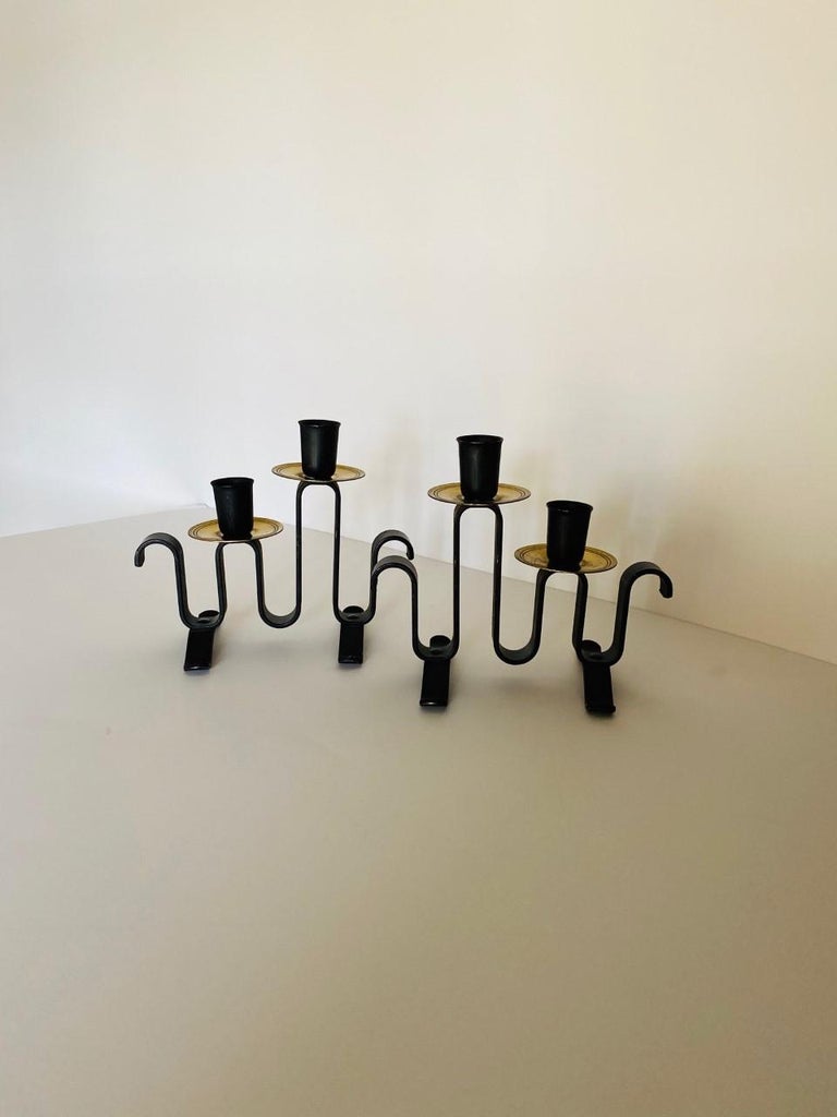 Rare Pair of Post-Modern Wrought Iron Candelabra In Good Condition For Sale In San Diego, CA