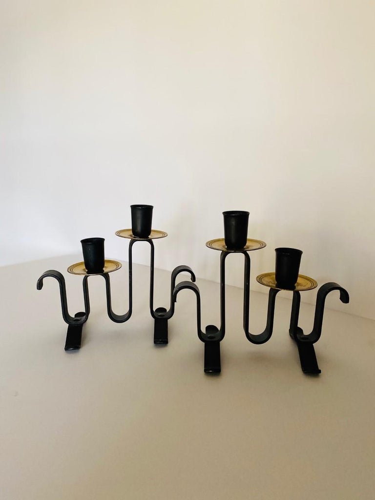 Late 20th Century Rare Pair of Post-Modern Wrought Iron Candelabra For Sale