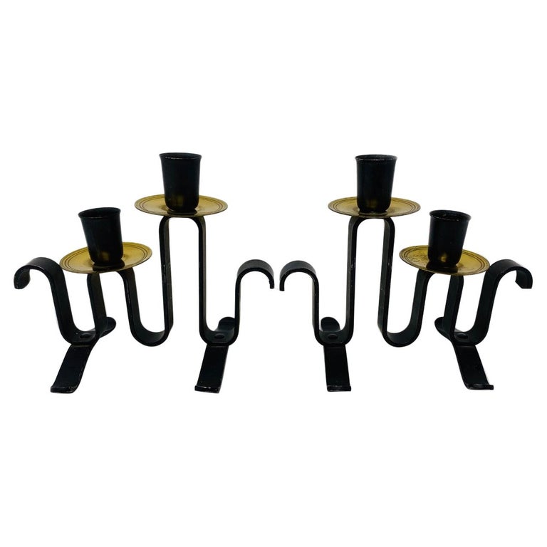 Rare Pair of Post-Modern Wrought Iron Candelabra For Sale