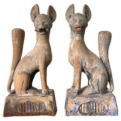 Rare Pair of Pottery Kitsunes of Inari Okami Shrine Meiji Period
