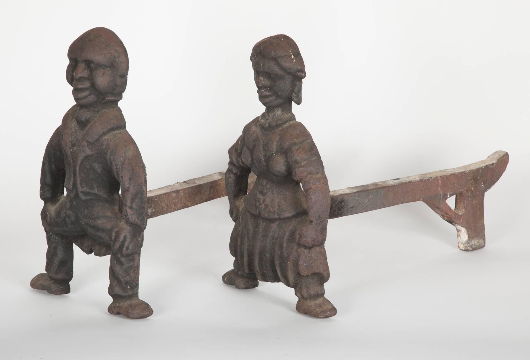 Very rare pair of Pre Civil war African Americana, his and hers andirons.