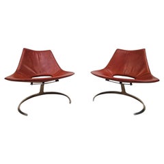 Rare Pair of Preben Fabricius & Jørgen Kastholm Scimitar Leather Lounge Chairs
