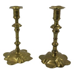 Antique Rare Pair of Queen Anne Brass Candlesticks