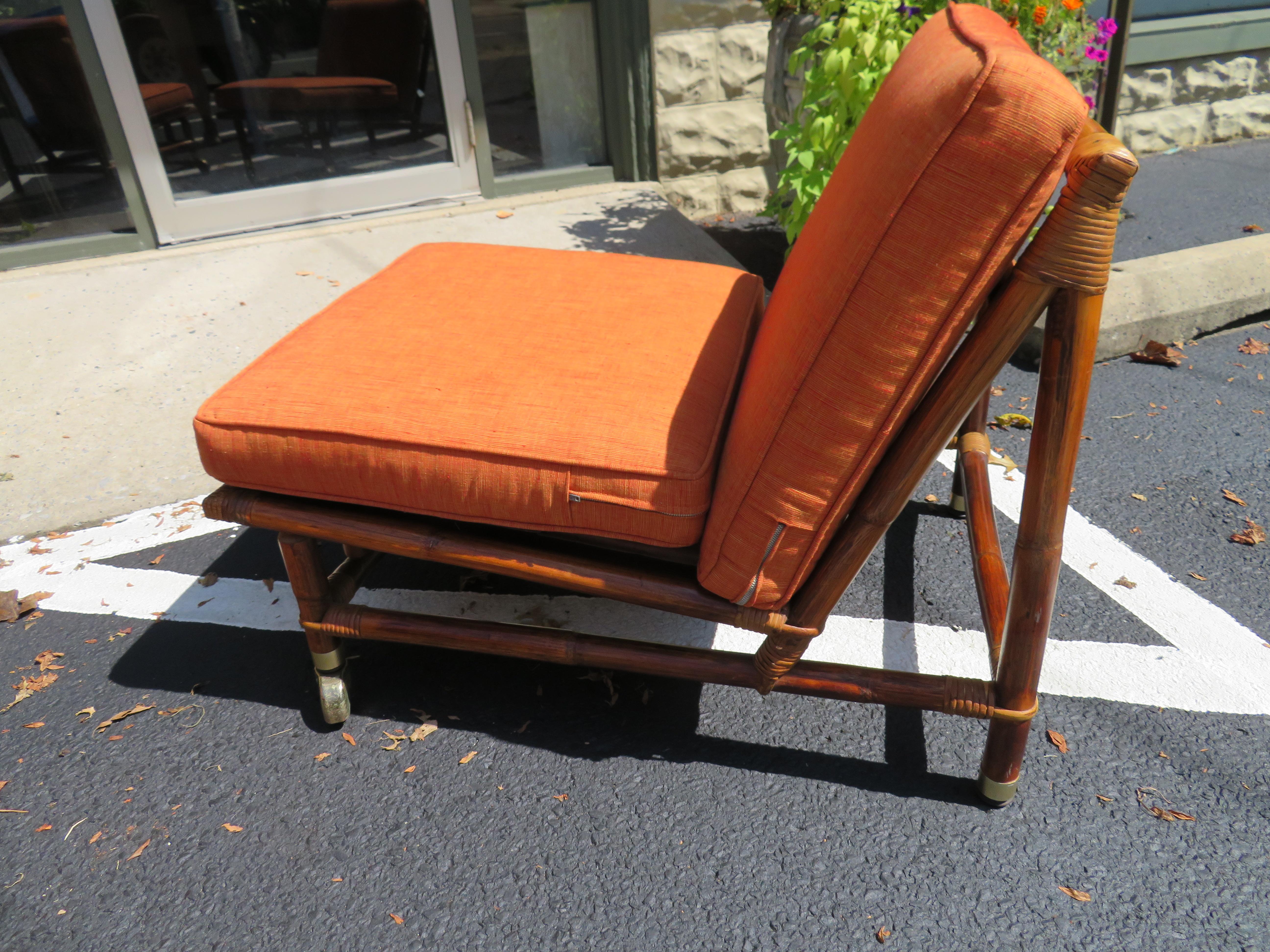 Mid-Century Modern Rare Pair of Rattan Slipper Campaign Chairs by John Wisner for Ficks Reed