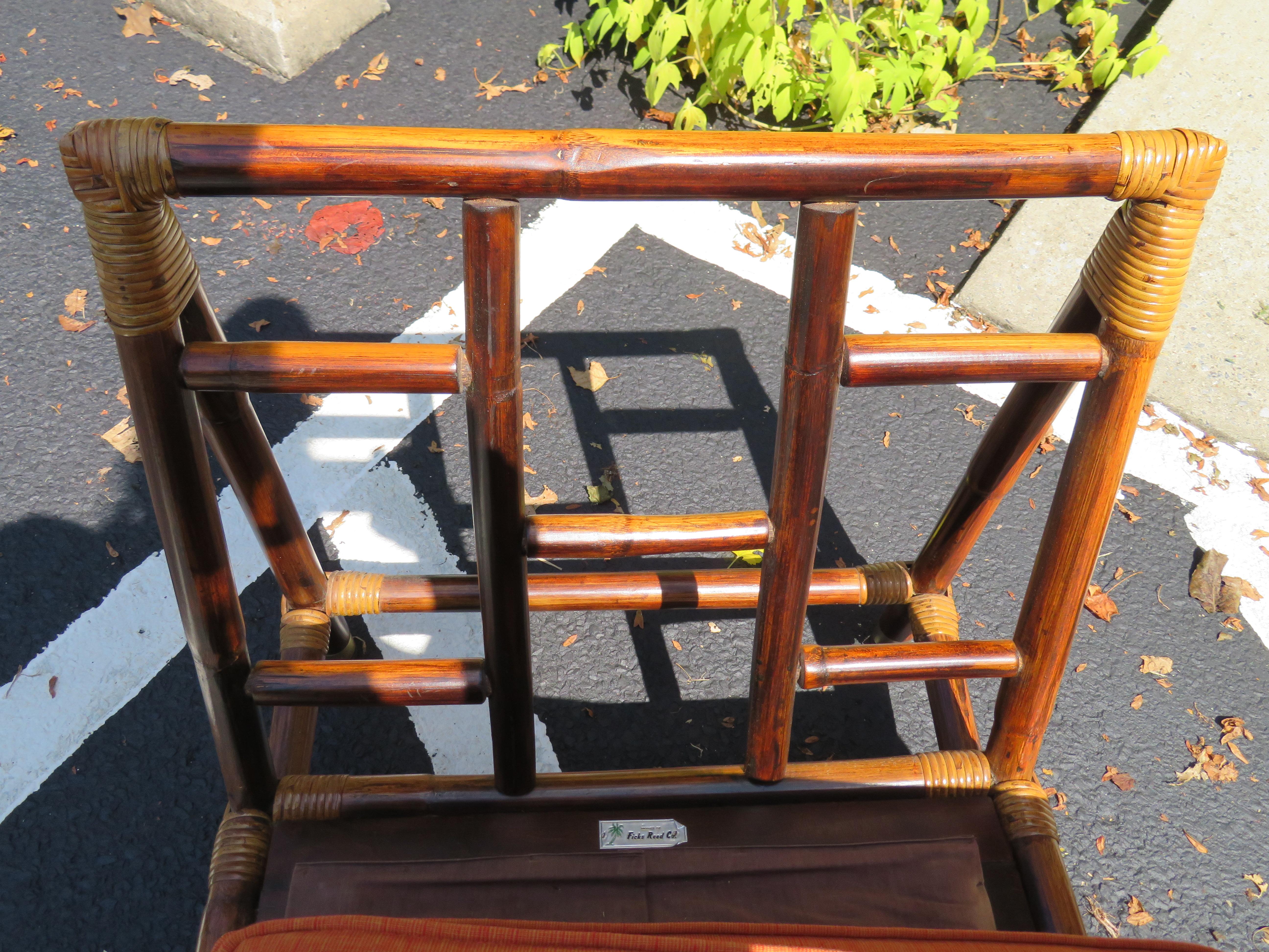 Rare Pair of Rattan Slipper Campaign Chairs by John Wisner for Ficks Reed In Good Condition In Pemberton, NJ