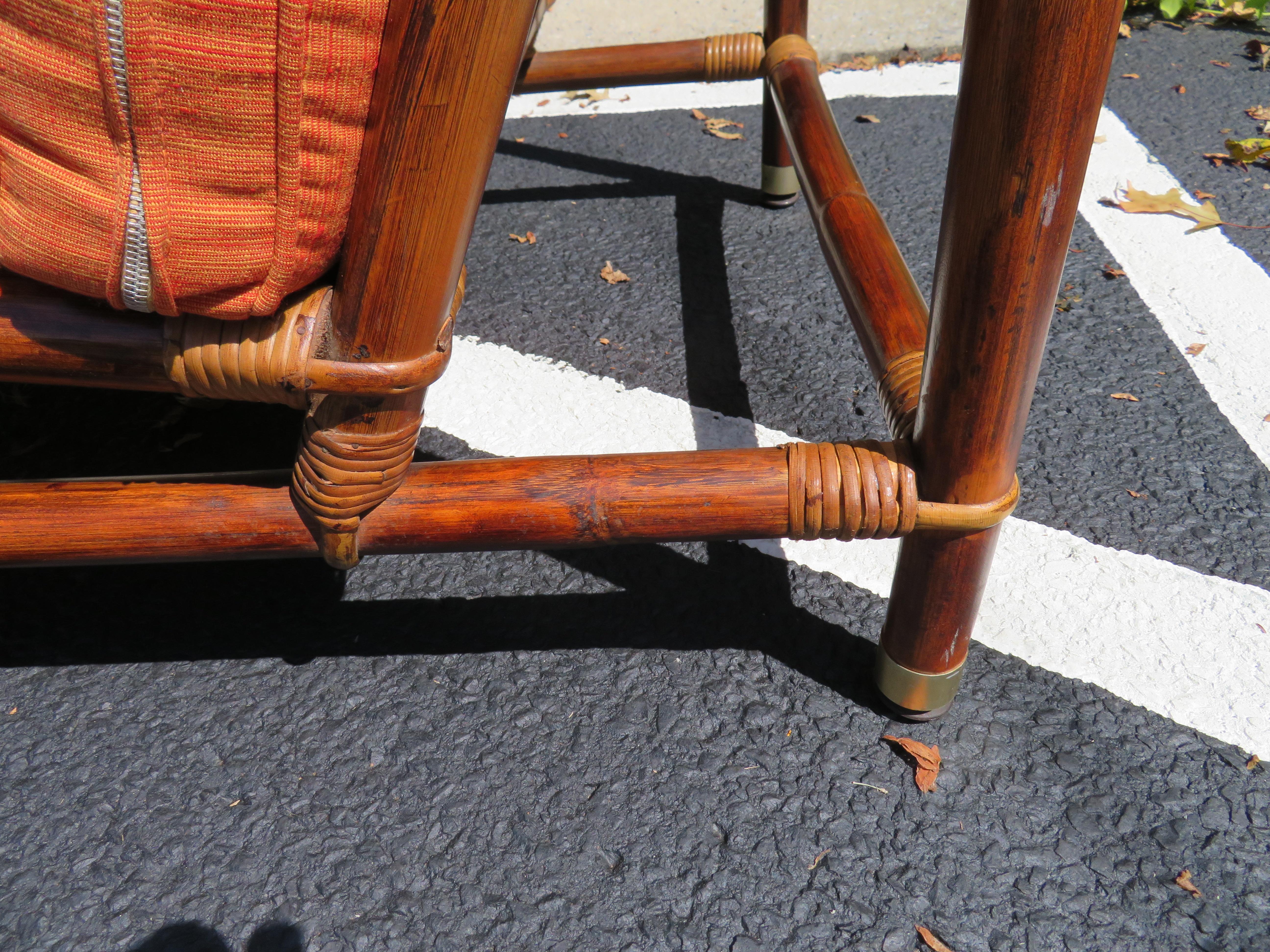 Mid-20th Century Rare Pair of Rattan Slipper Campaign Chairs by John Wisner for Ficks Reed