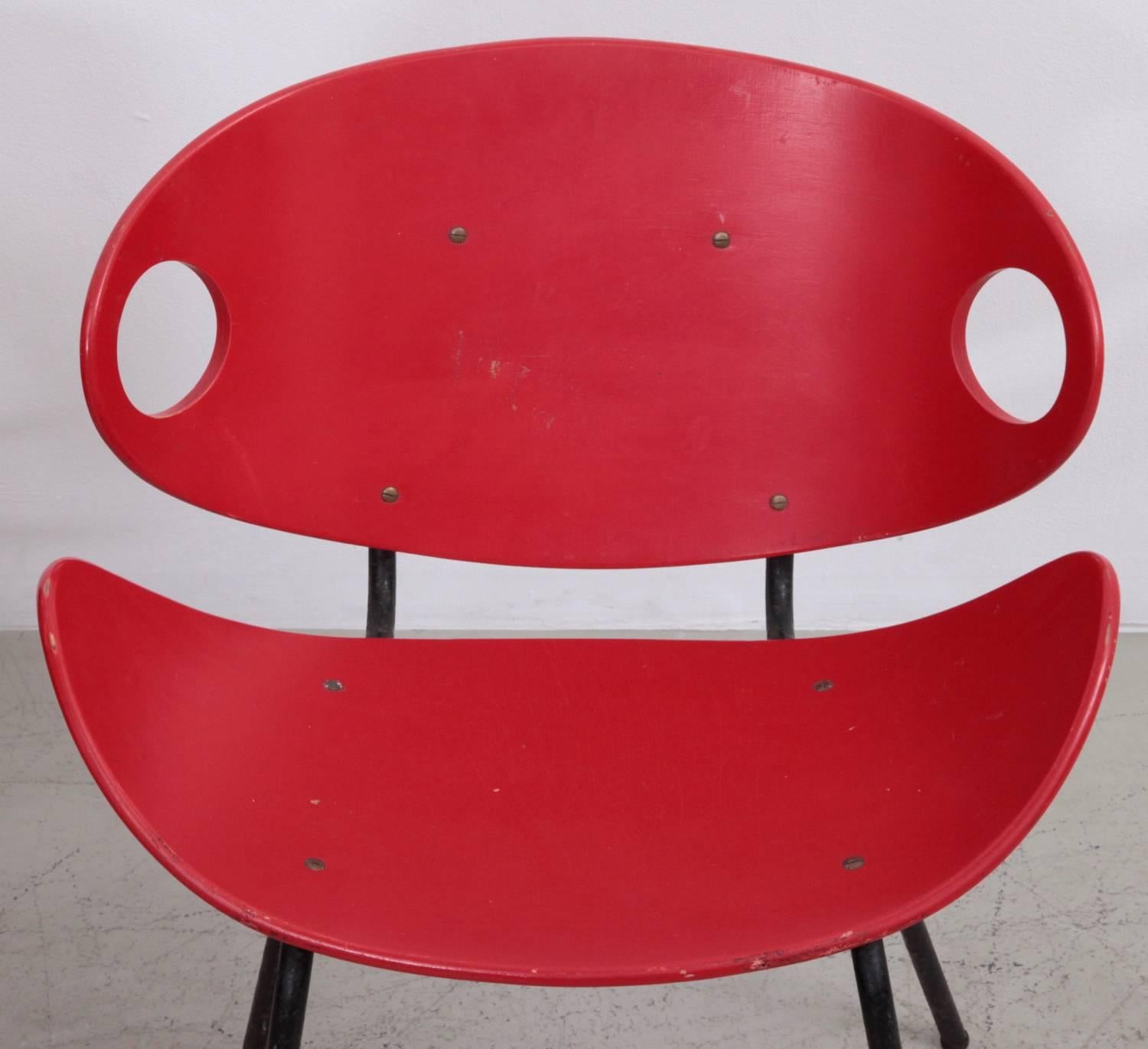 Mid-Century Modern Rare Pair of Red Olof Kettunen Chairs for Merivaara, Finland, 1950s