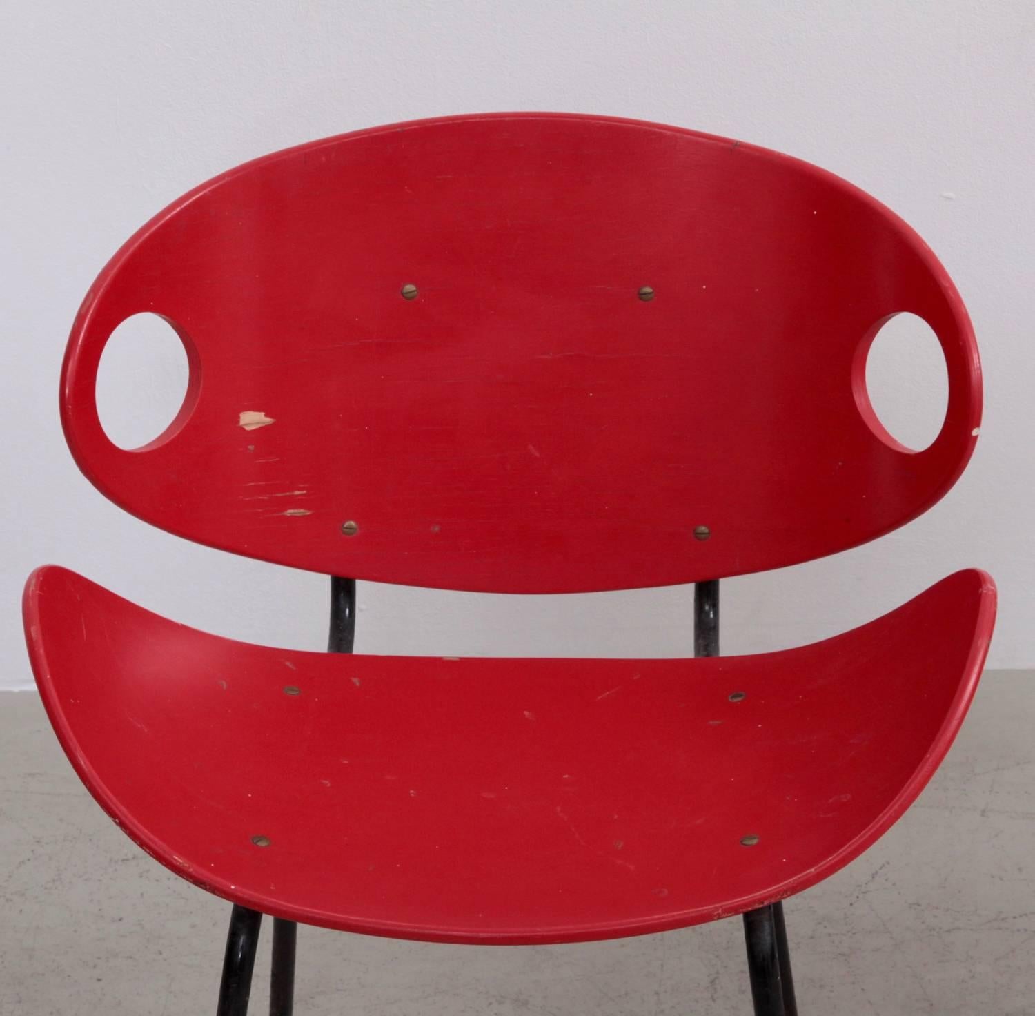 Finnish Rare Pair of Red Olof Kettunen Chairs for Merivaara, Finland, 1950s