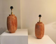 Rare Pair of Red Travertine Table Lamps by Maison Barbier, France, 1970s
