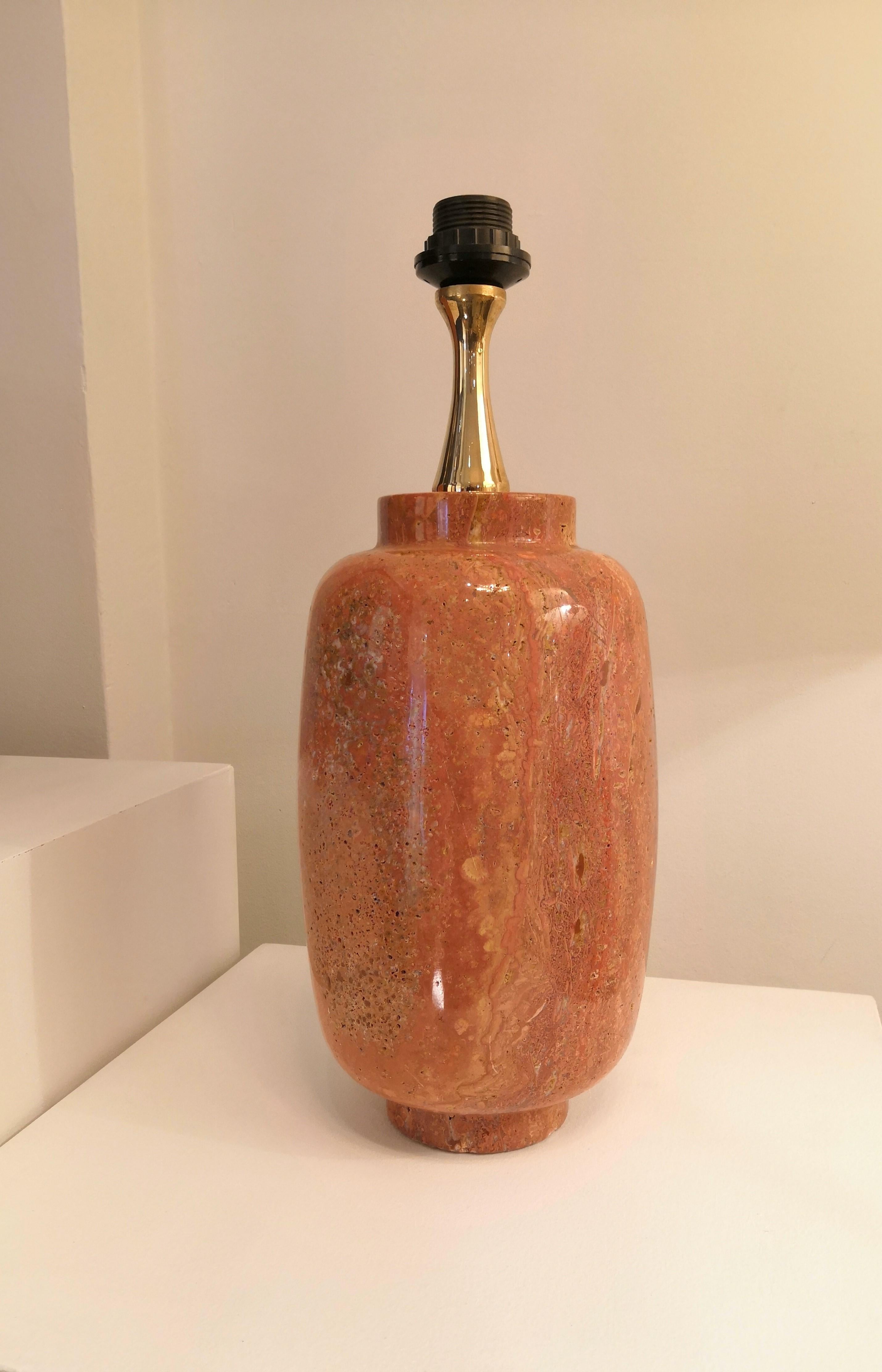 Late 20th Century Rare Pair of Red Travertine Table Lamps by Maison Barbier, France, 1970s