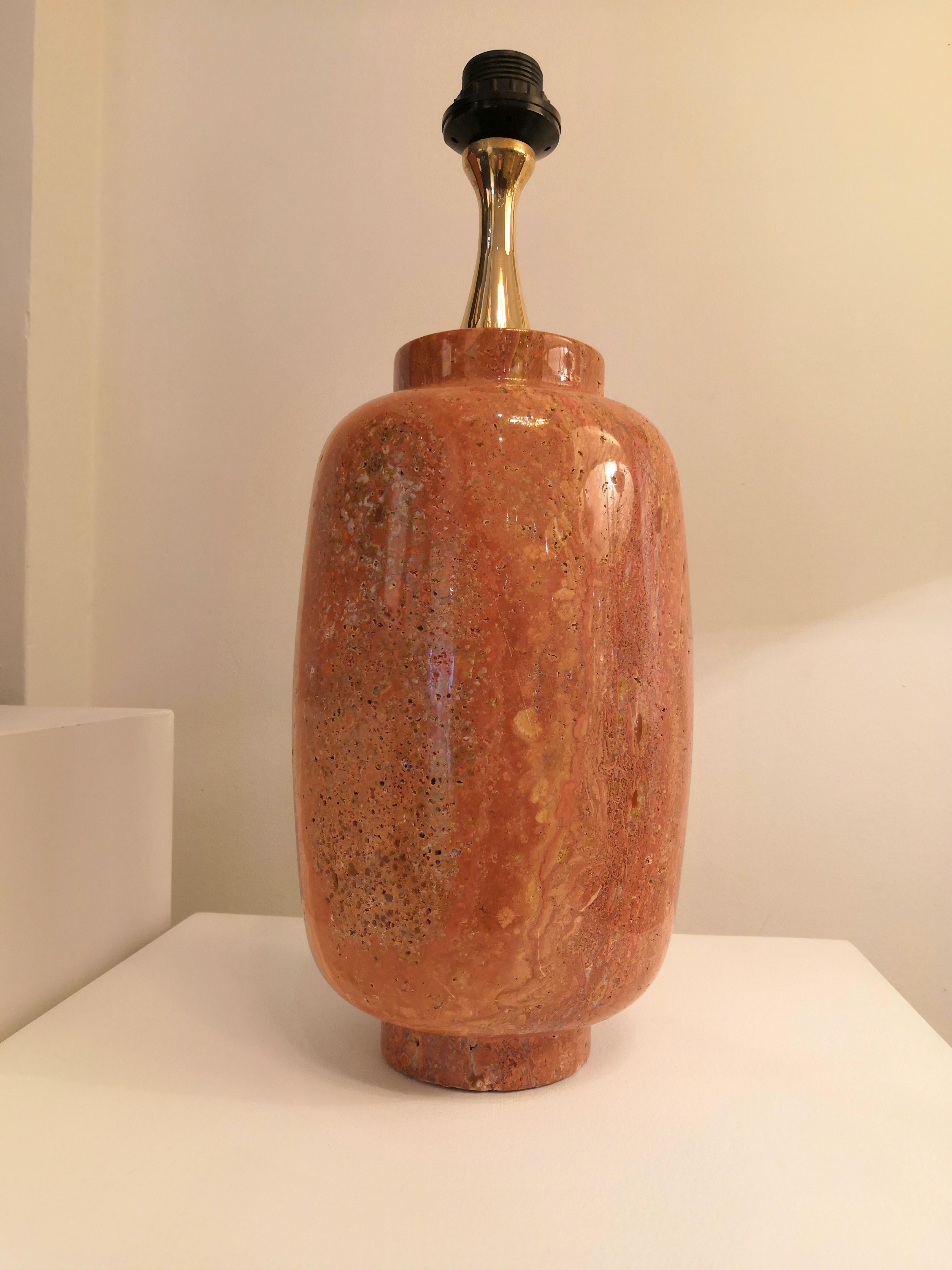 Rare Pair of Red Travertine Table Lamps by Maison Barbier, France, 1970s 1