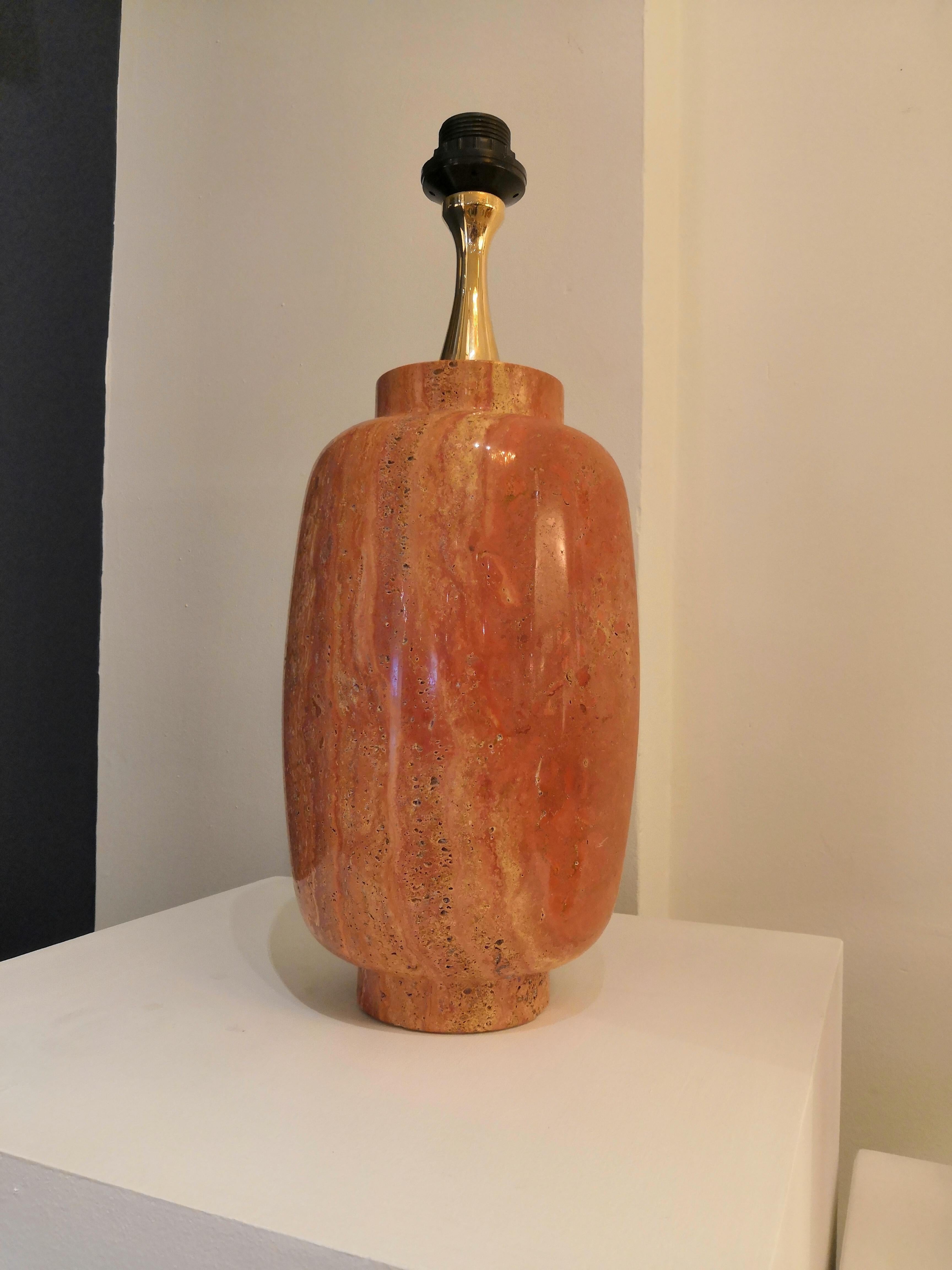 Rare Pair of Red Travertine Table Lamps by Maison Barbier, France, 1970s 2