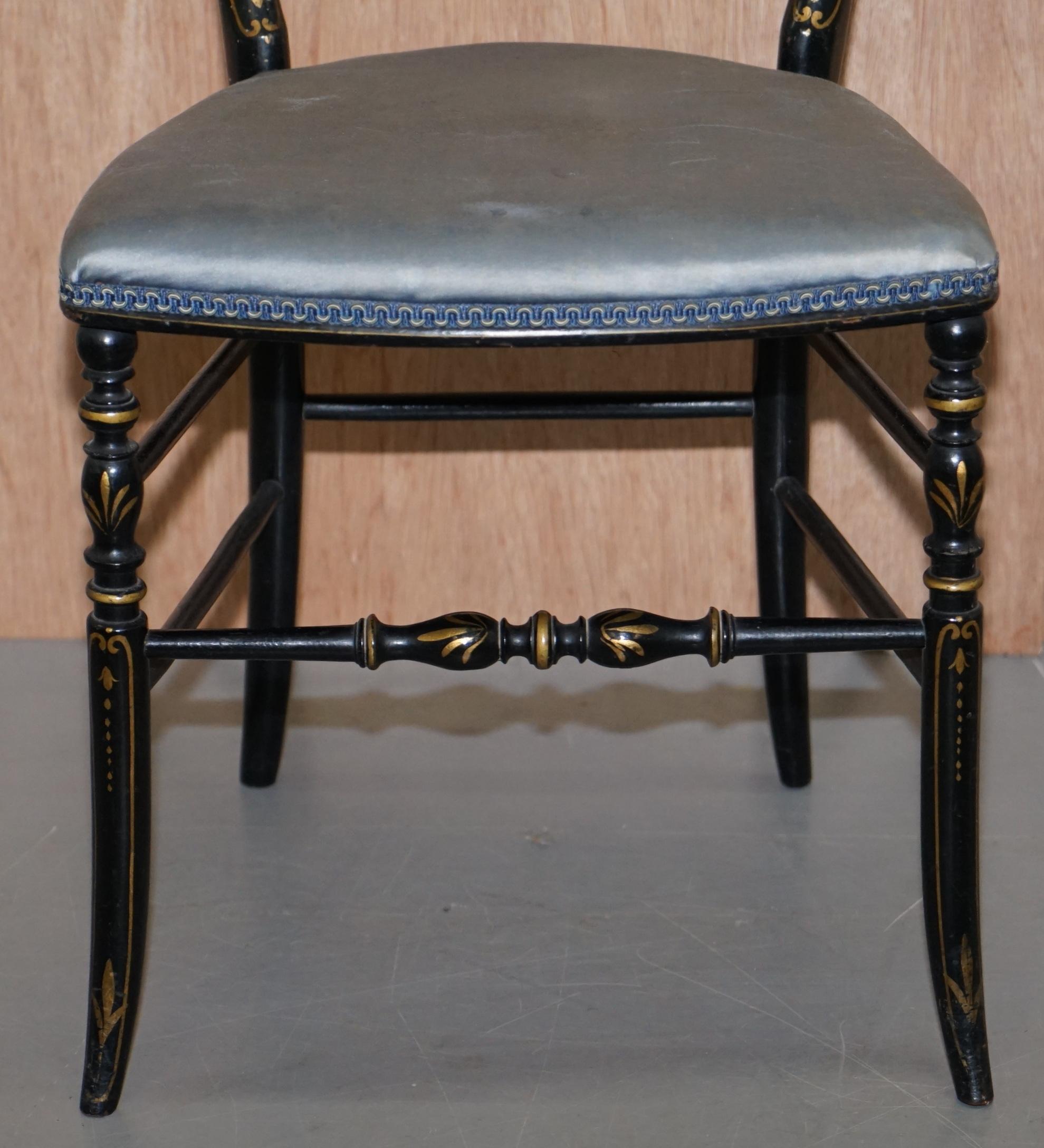 Rare Pair of Regency Floral Hand Painted Ornate Chinoiserie Ebonized Chairs 13