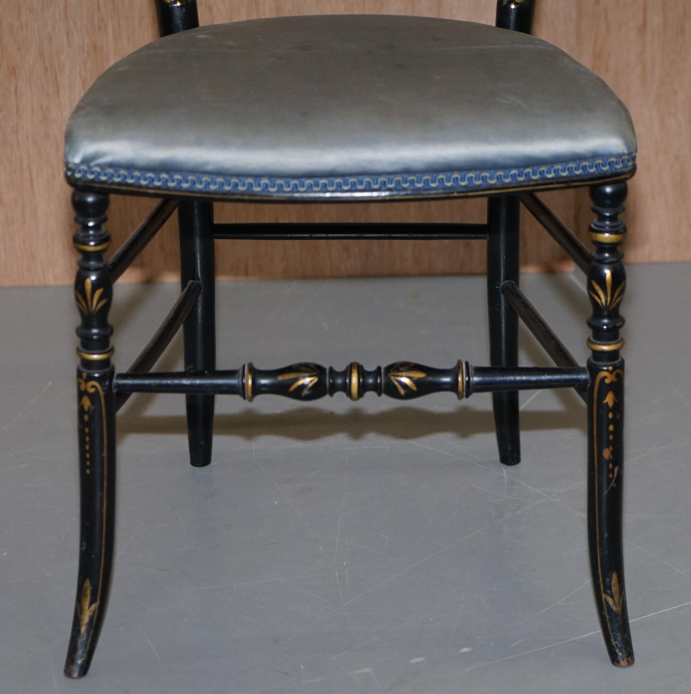 Rare Pair of Regency Floral Hand Painted Ornate Chinoiserie Ebonized Chairs 2