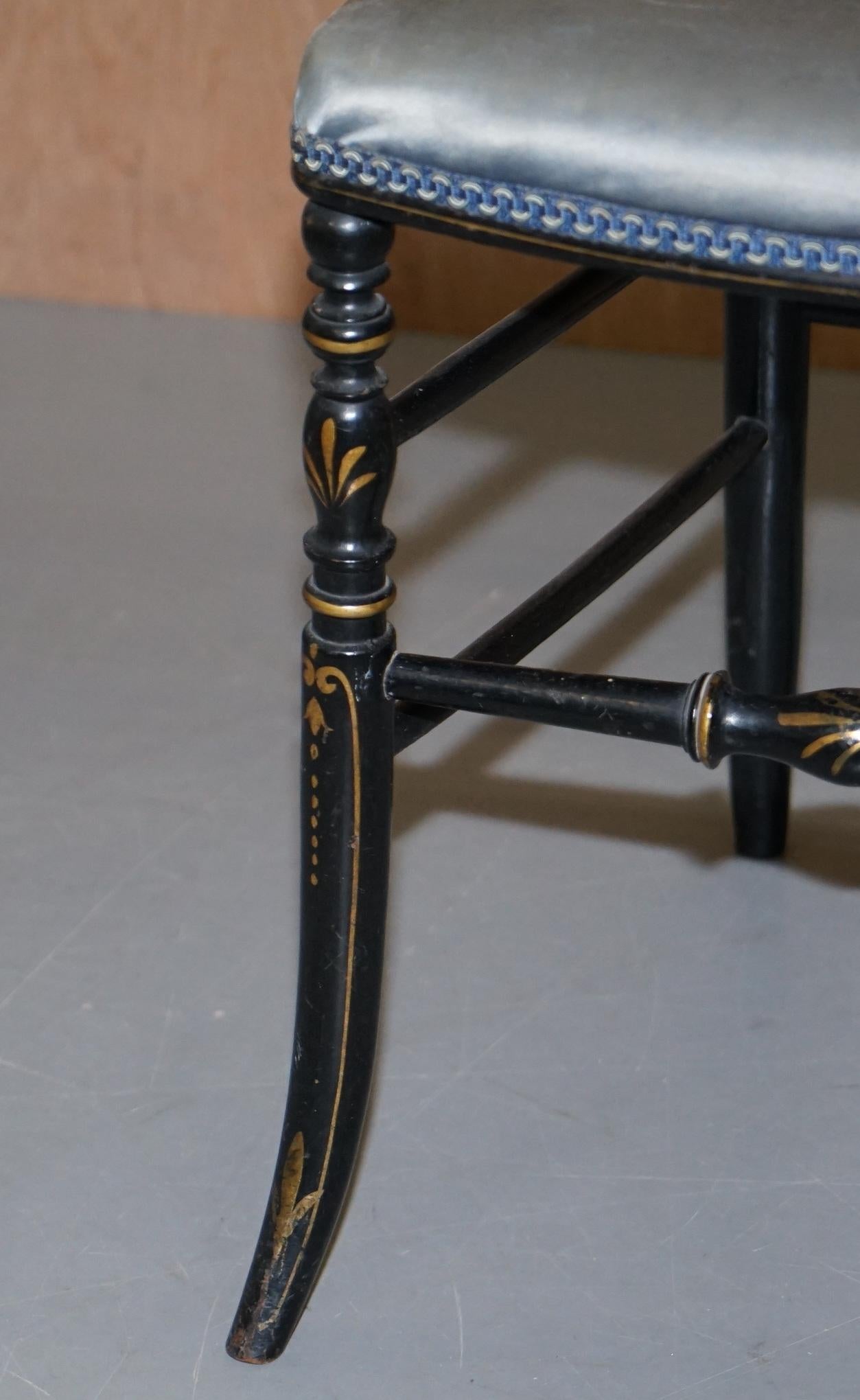 Rare Pair of Regency Floral Hand Painted Ornate Chinoiserie Ebonized Chairs 2