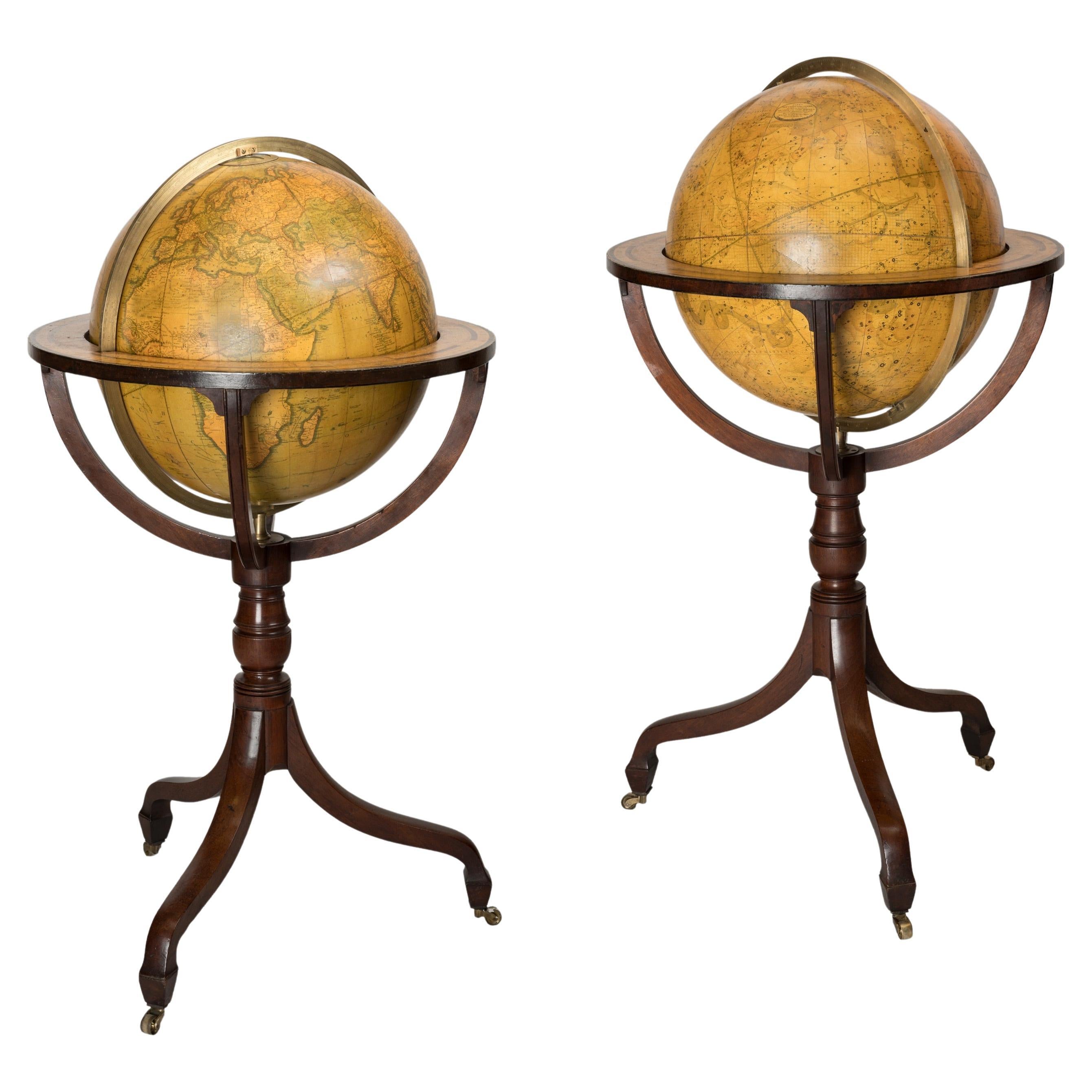 Rare Pair of Regency Period 18-Inch Globes by J&W Cary of London on Bases im Angebot