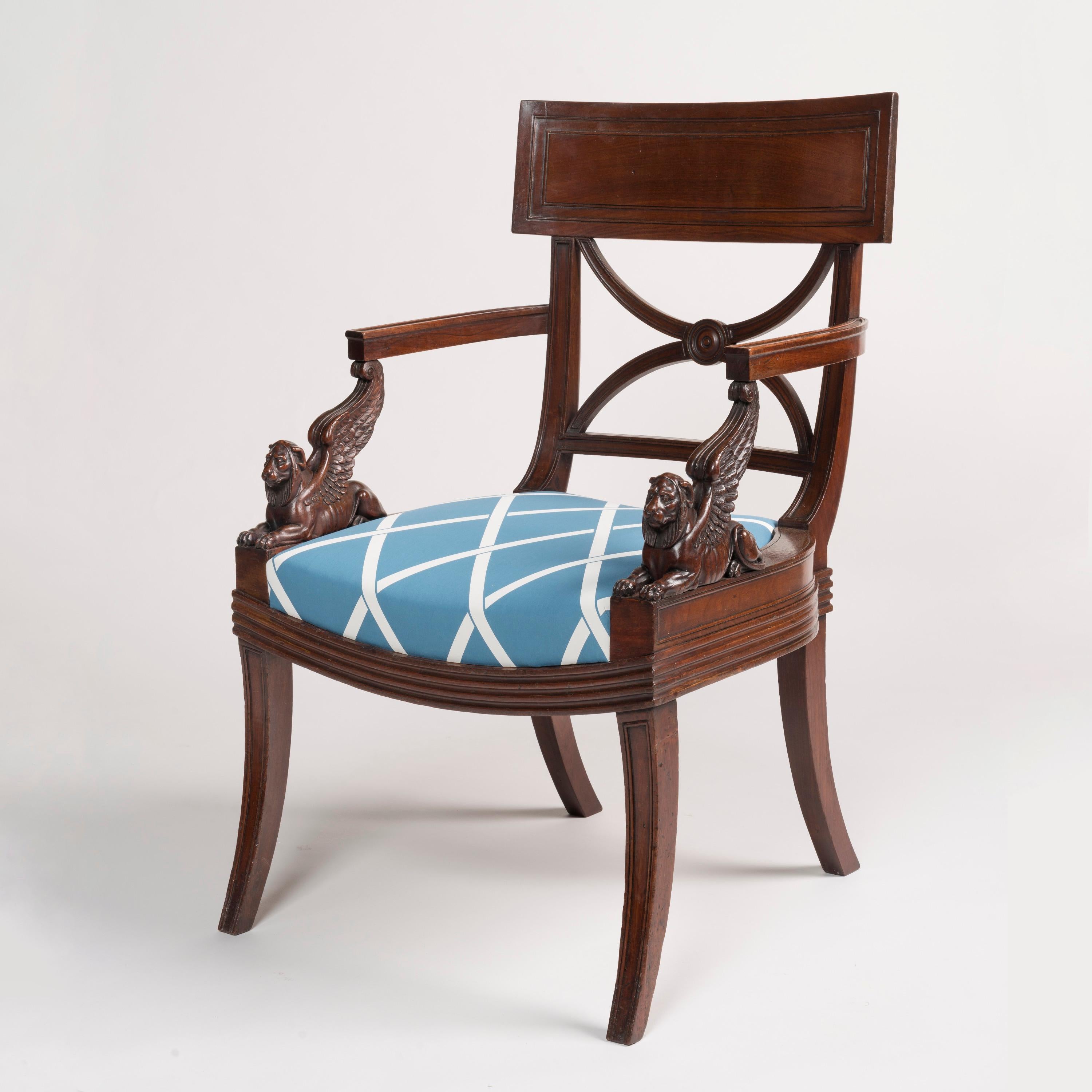 Rare Pair of Regency Period Mahogany Armchairs designed by Thomas Hope For Sale 5