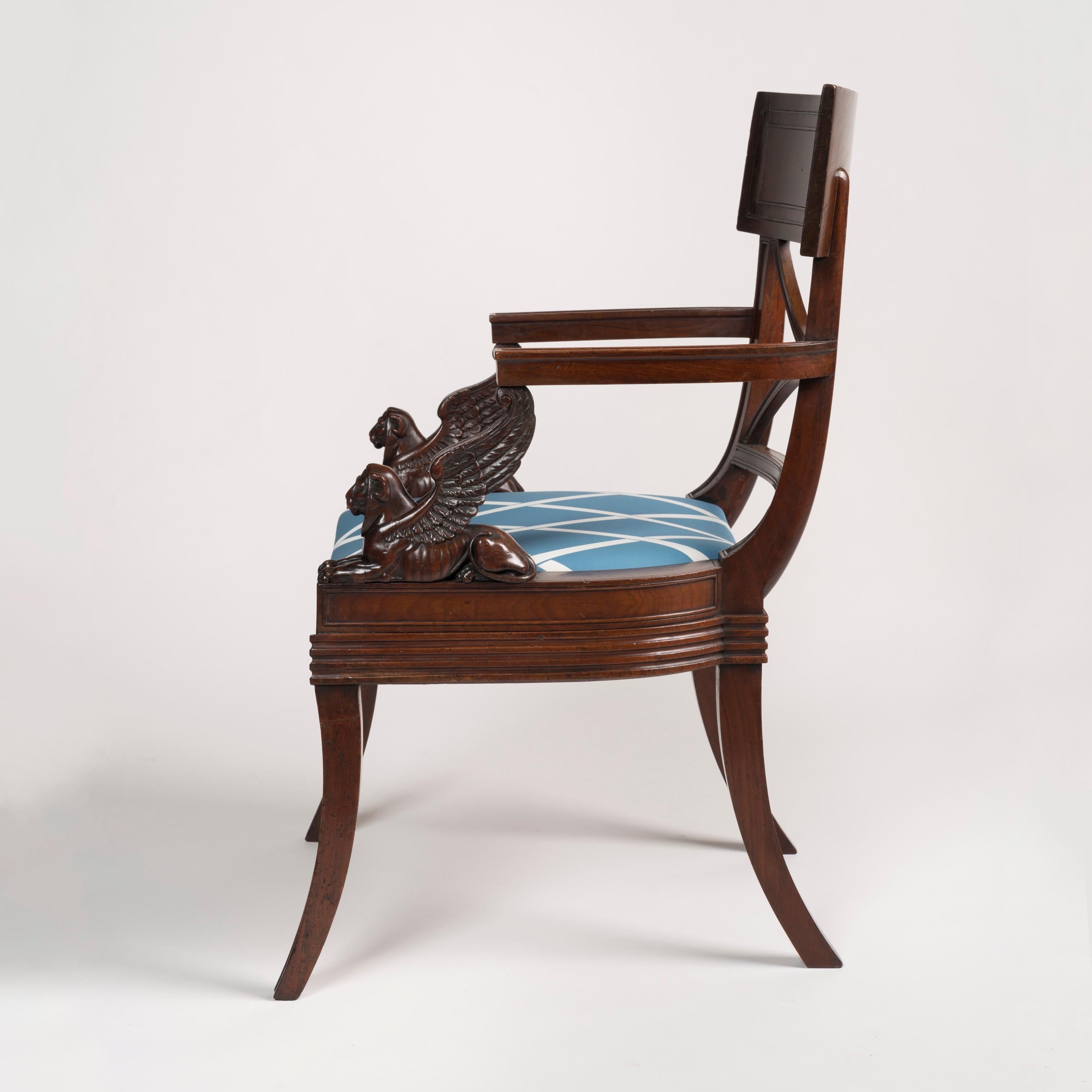 English Rare Pair of Regency Period Mahogany Armchairs designed by Thomas Hope For Sale