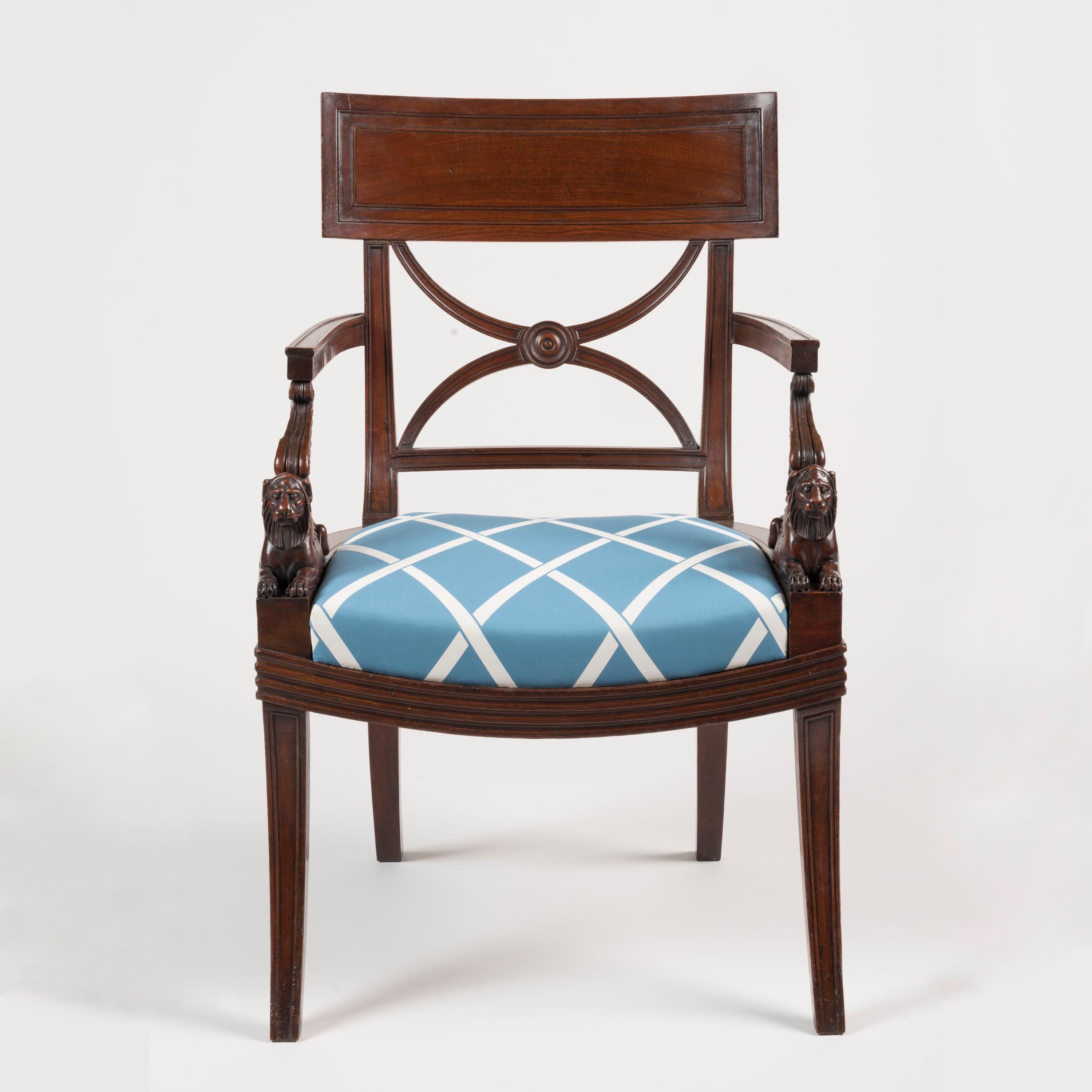 Rare Pair of Regency Period Mahogany Armchairs designed by Thomas Hope In Good Condition For Sale In London, GB