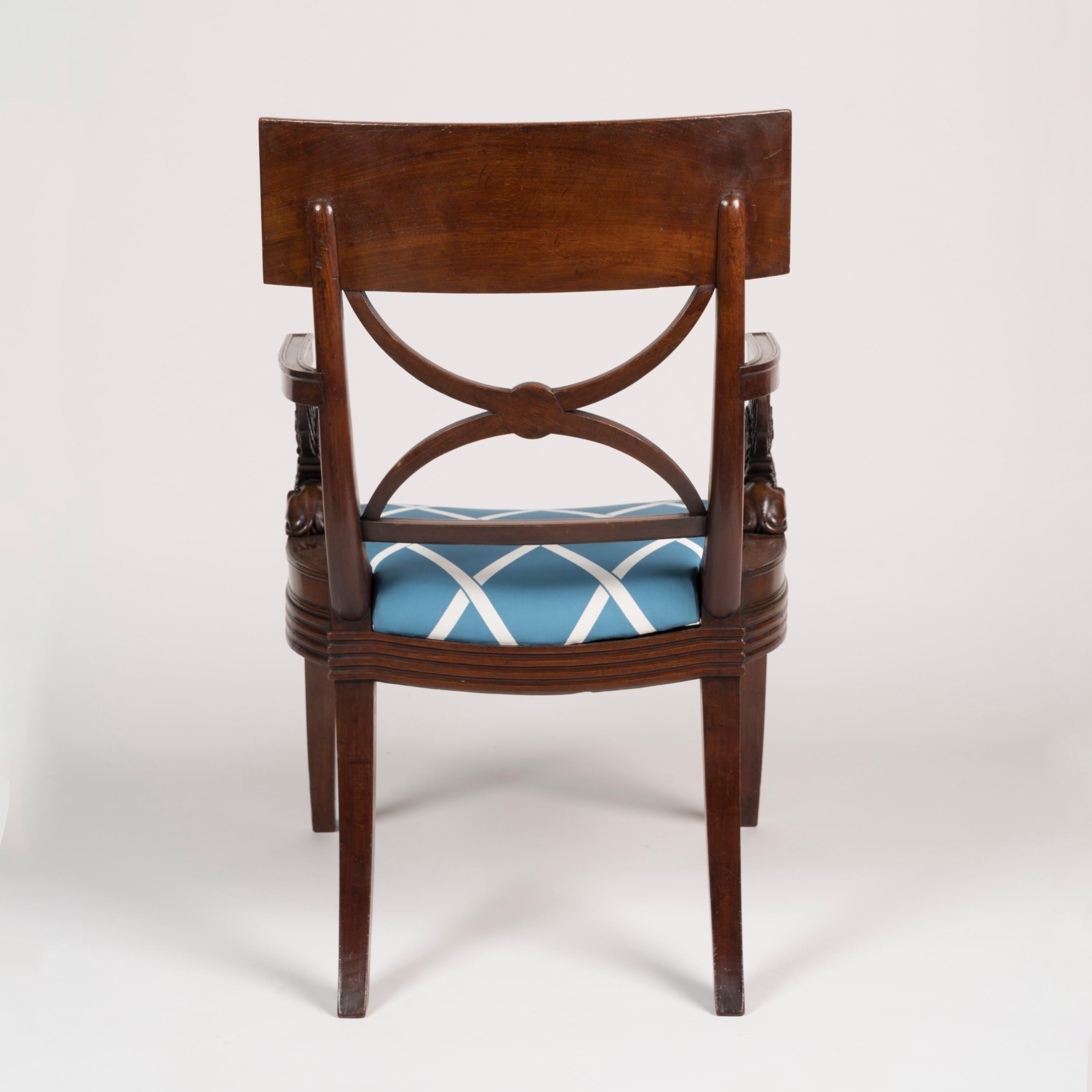 Rare Pair of Regency Period Mahogany Armchairs designed by Thomas Hope For Sale 1