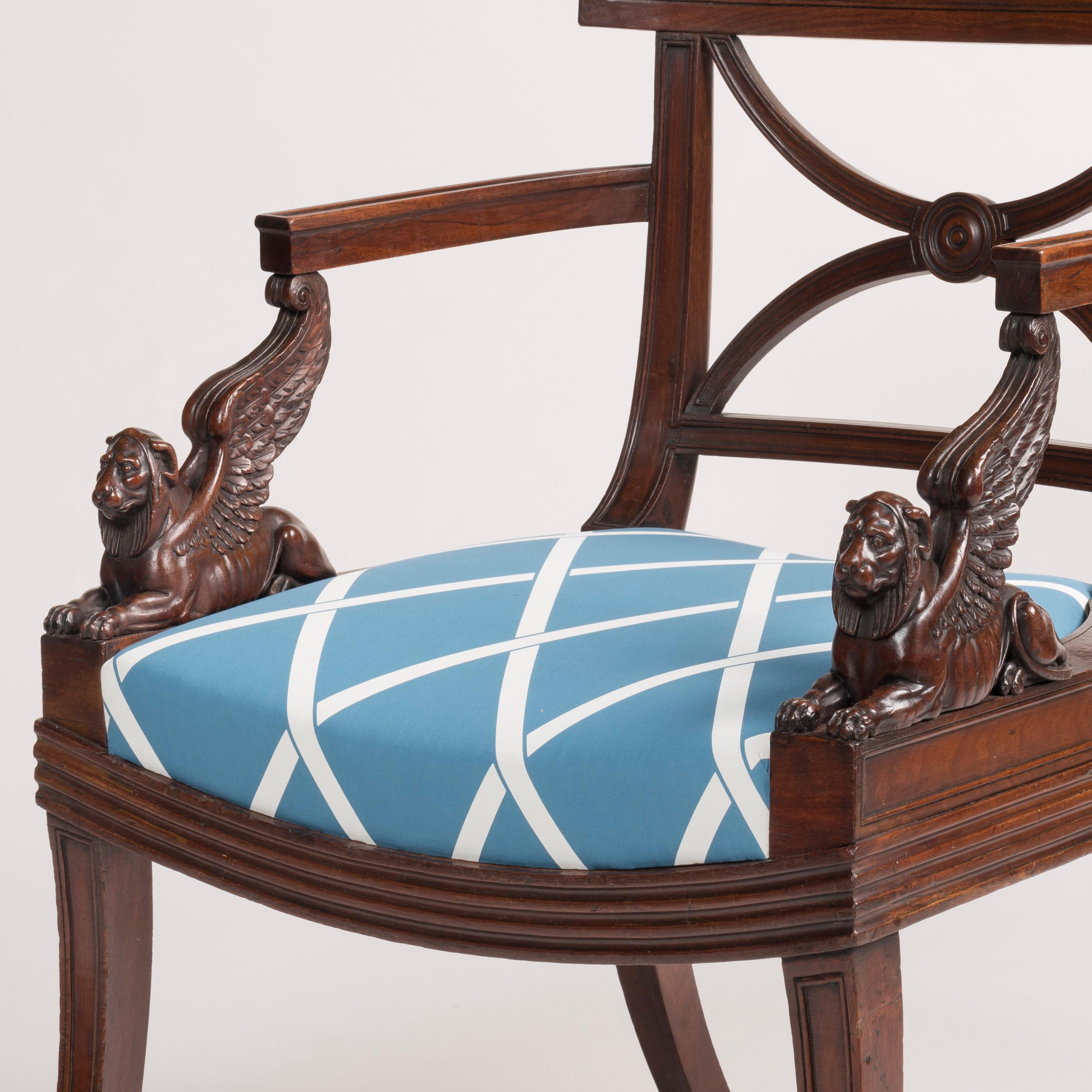 Rare Pair of Regency Period Mahogany Armchairs designed by Thomas Hope For Sale 2