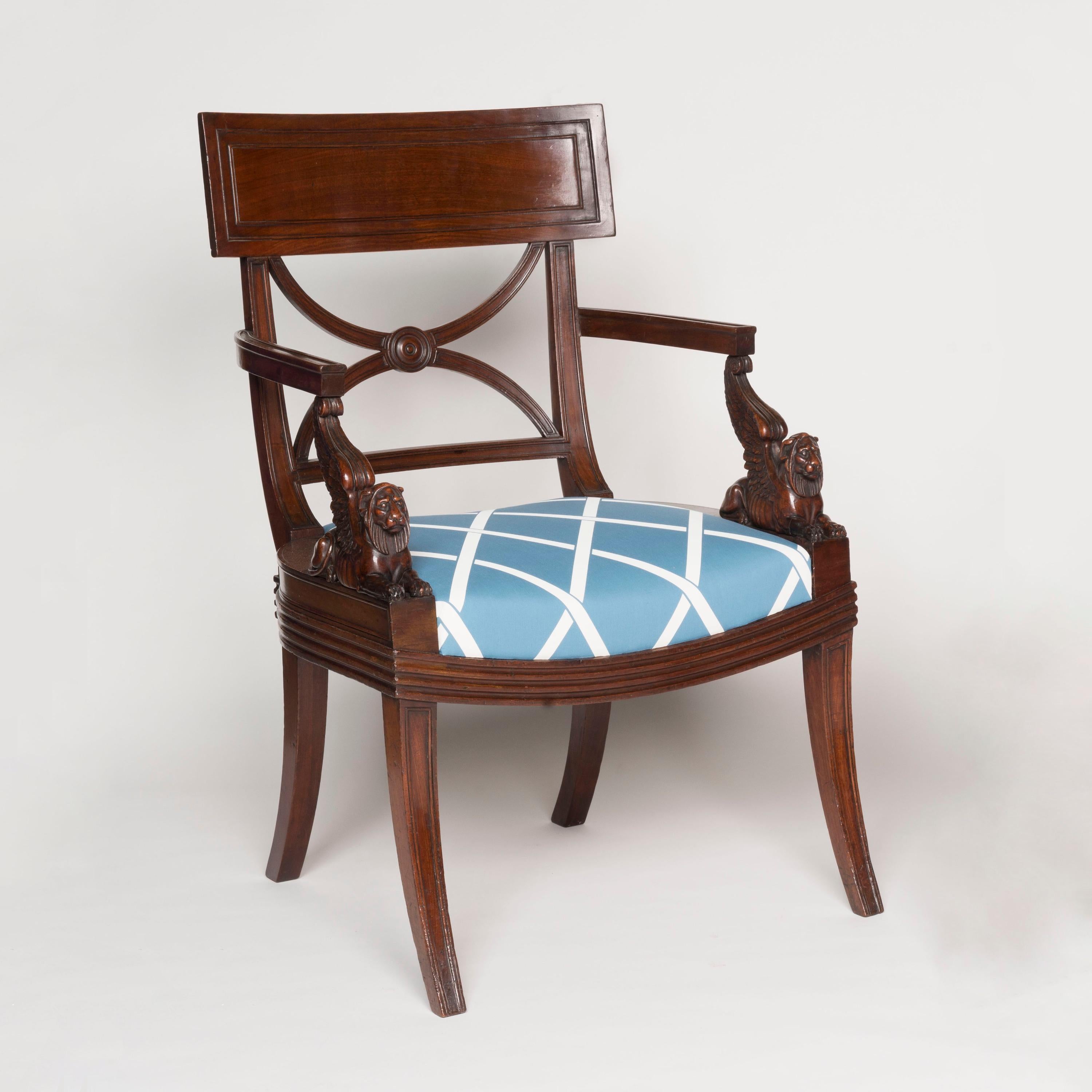 Rare Pair of Regency Period Mahogany Armchairs designed by Thomas Hope For Sale 4