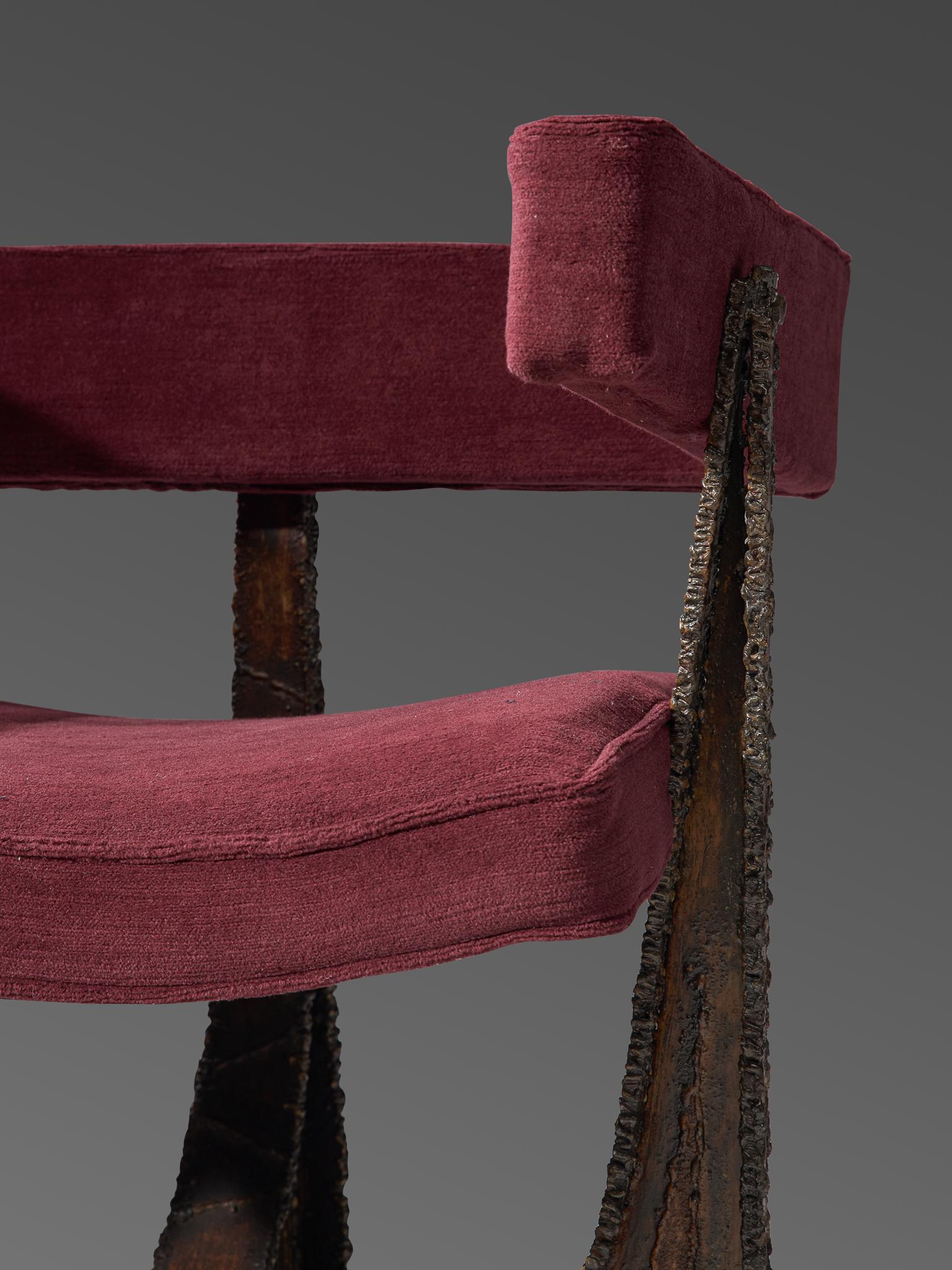 Rare Pair of Reupholstered Armchairs in Burgundy Mohair by Paul Evans 8