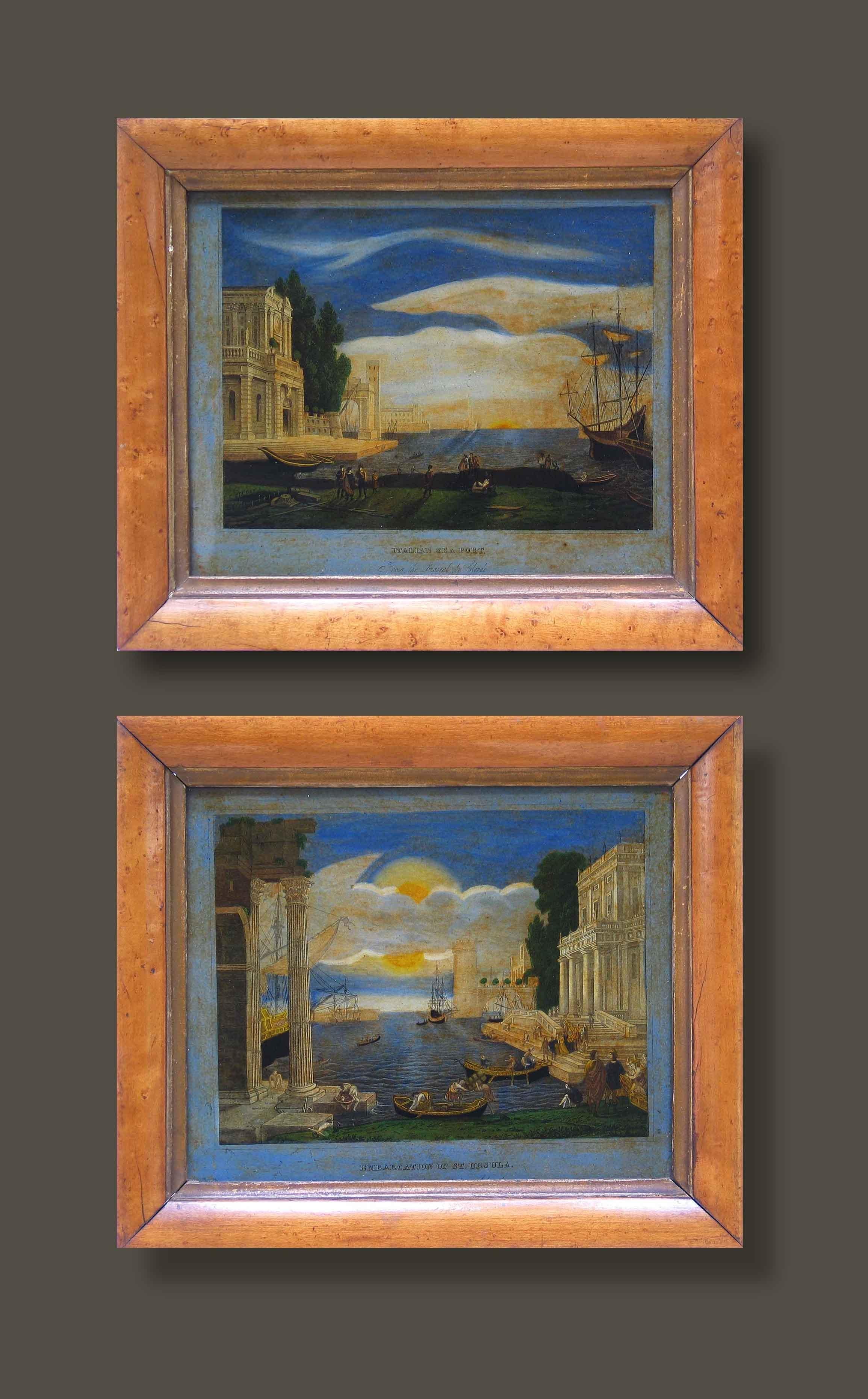 Rare Pair of Reverse Glass Prints After Claude Gelle Called Le Lorrain C.  1820 For Sale 5