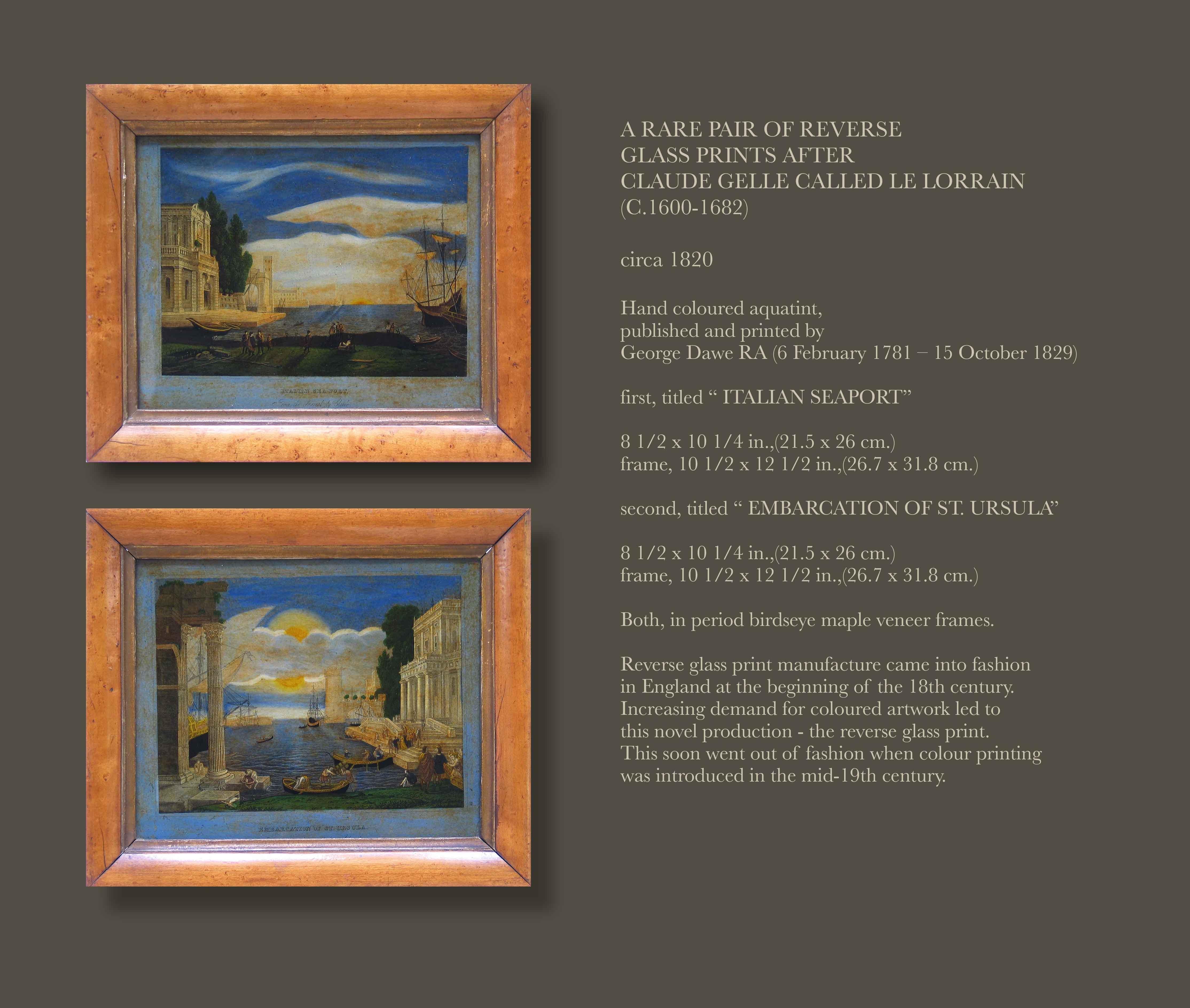 Rare Pair of Reverse Glass Prints After Claude Gelle Called Le Lorrain C.  1820 For Sale 6