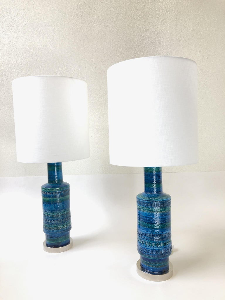 Rare Pair of Rimini Blue Italian Ceramic and Nickel Table Lamps by Bitossi  at 1stDibs | bitossi lamp, bitossi rimini blue lamp, bitossi lamps