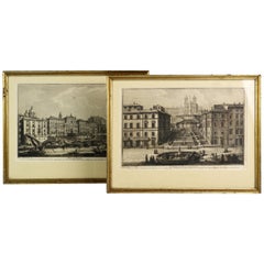 Rare Pair of Rome Prospects Engravings Signed Both Giuseppe Vasi and Piranesi